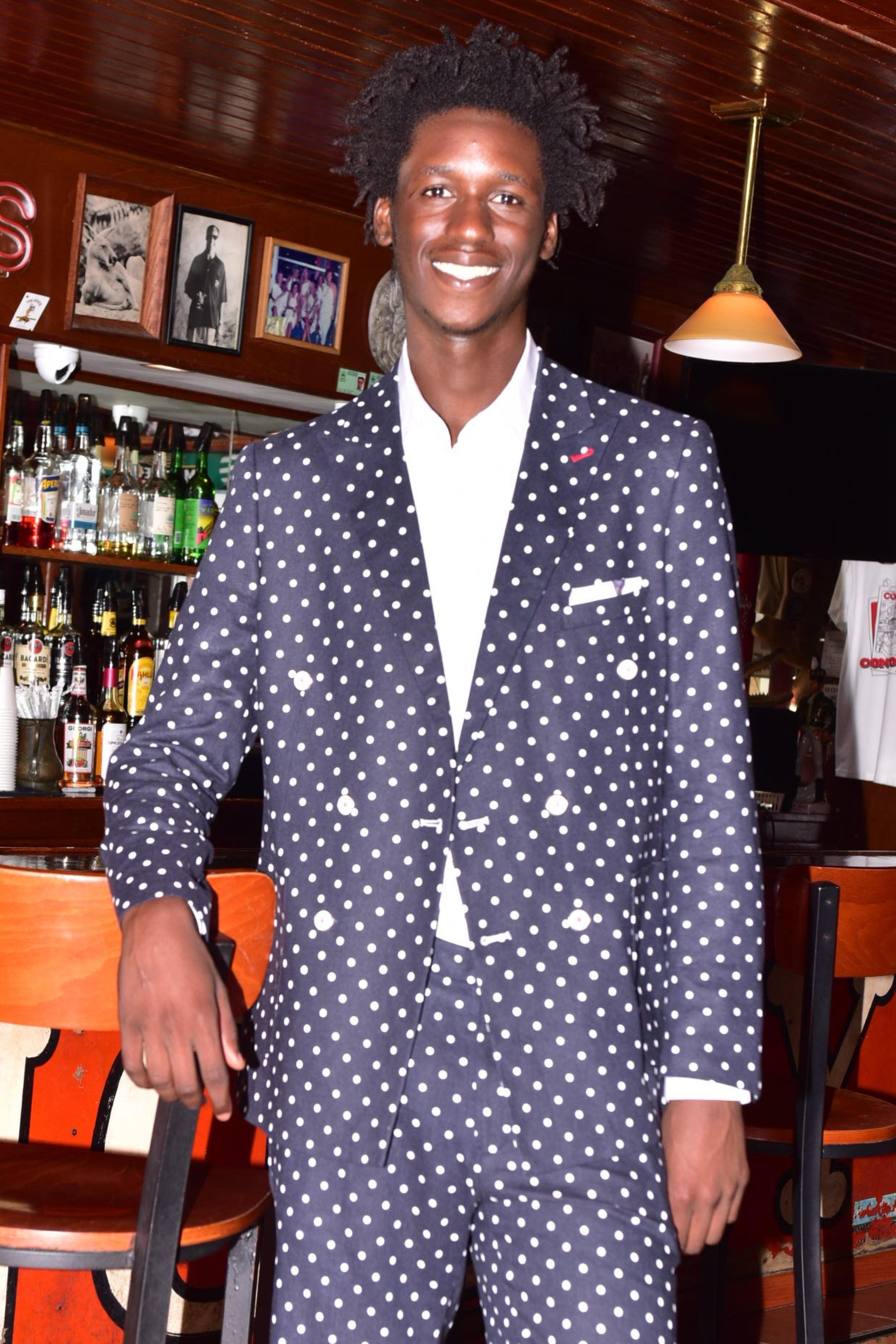 Fleet DB Peak Jacket - slim - Navy White Polka Dot