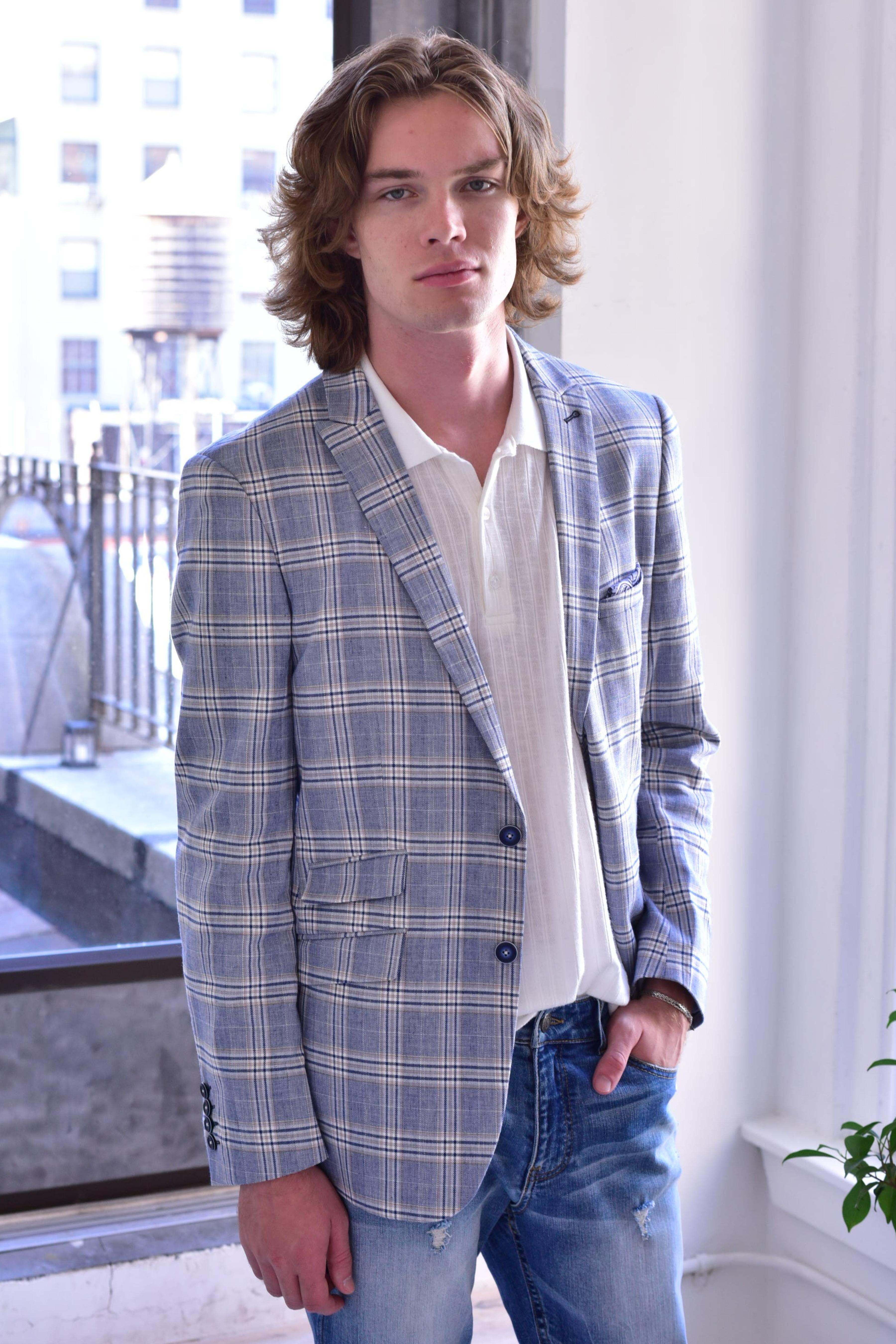 Ashton Peak Jacket - slim - Blue Beige Check