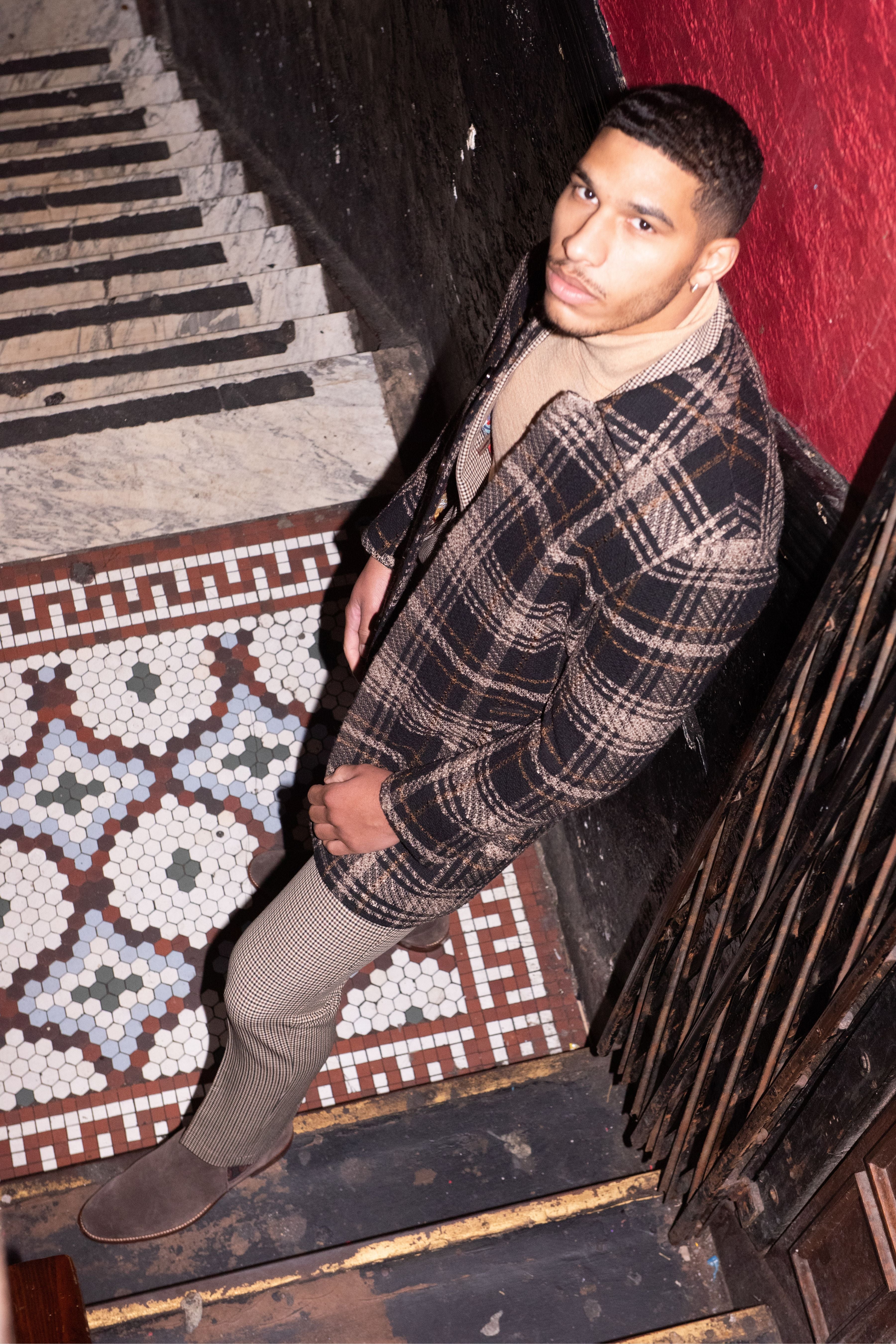 Topper Coat - Black Brown Big Check