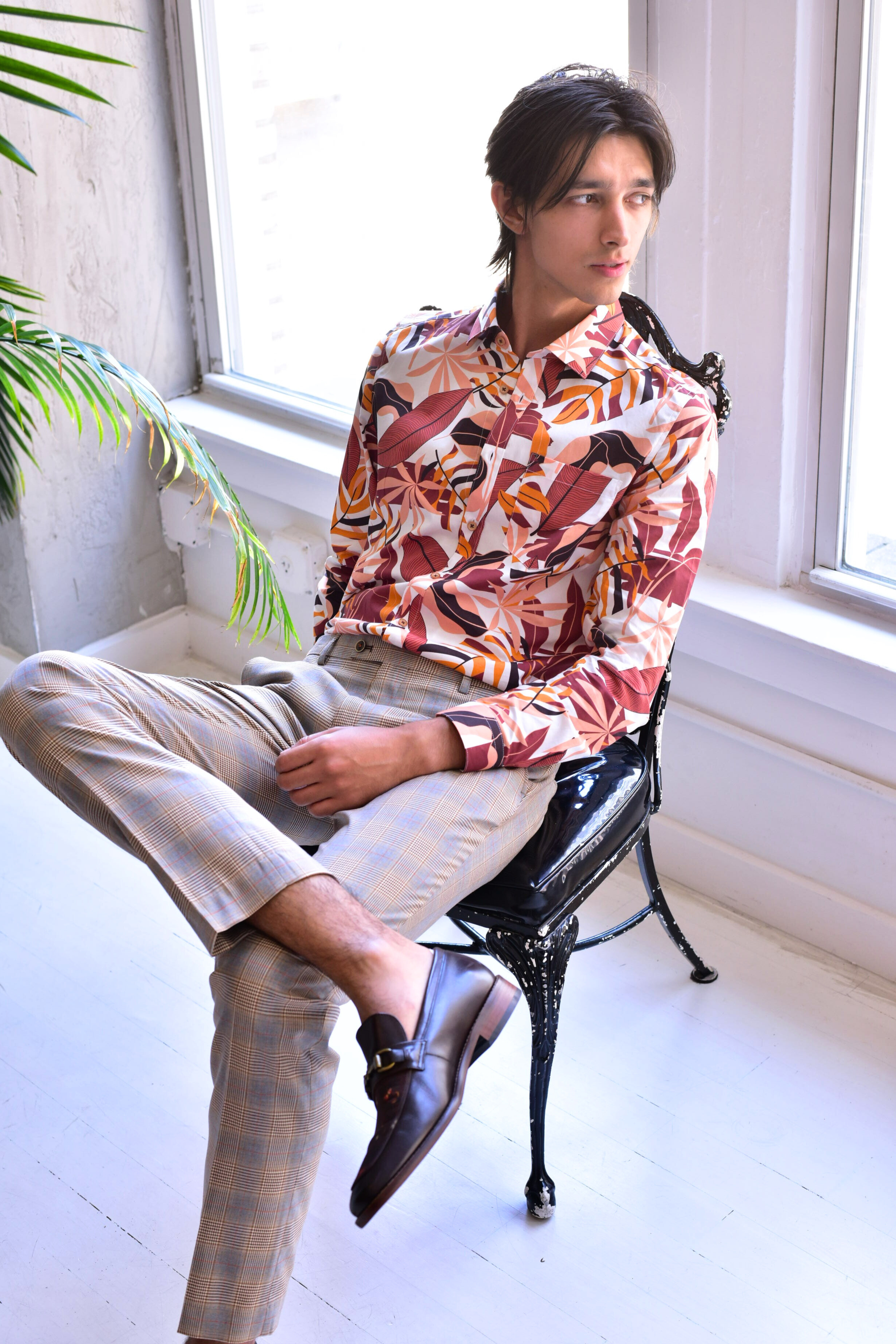 Samuel Spread Collar Shirt - Orange Multi