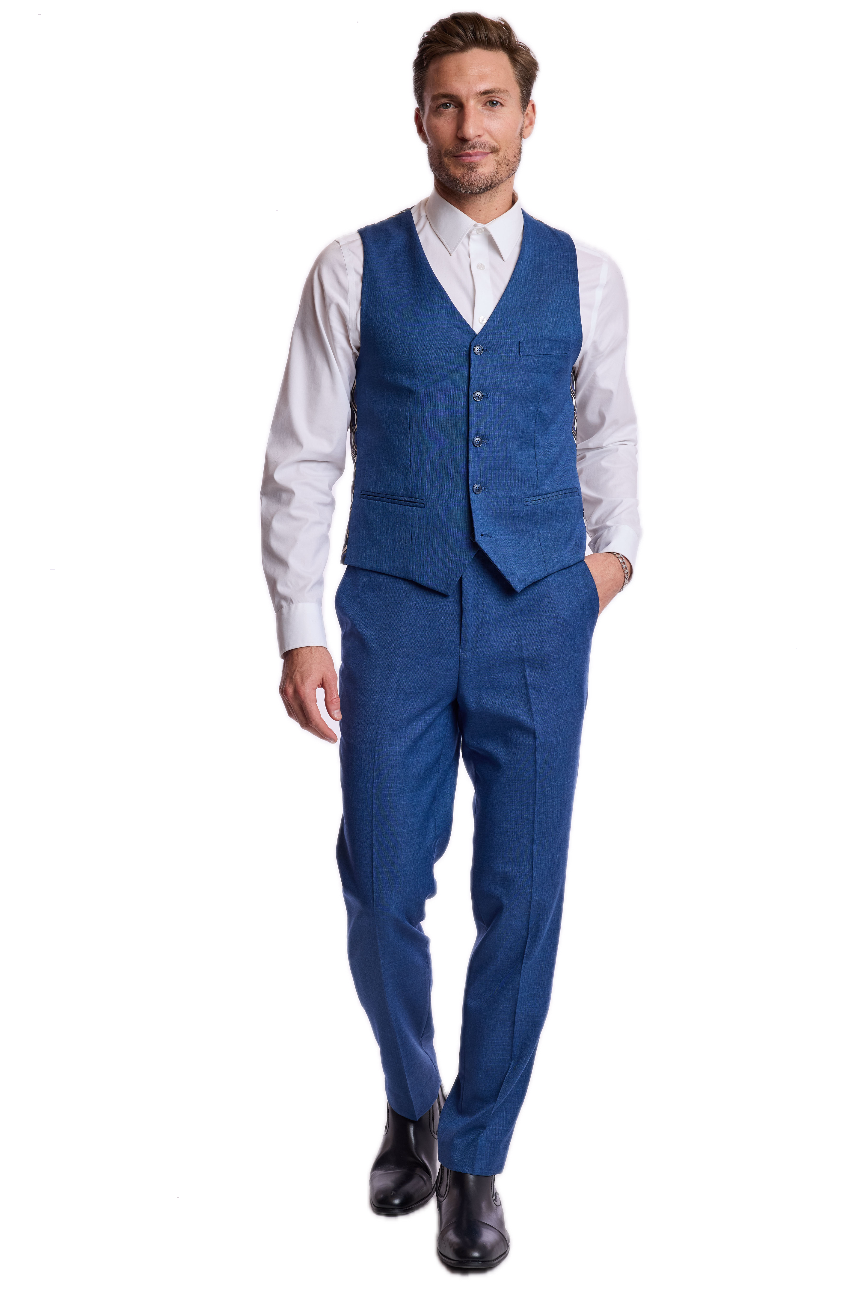 Modern Fit - Eaton 5 Button Vest - Dark Blue Shark