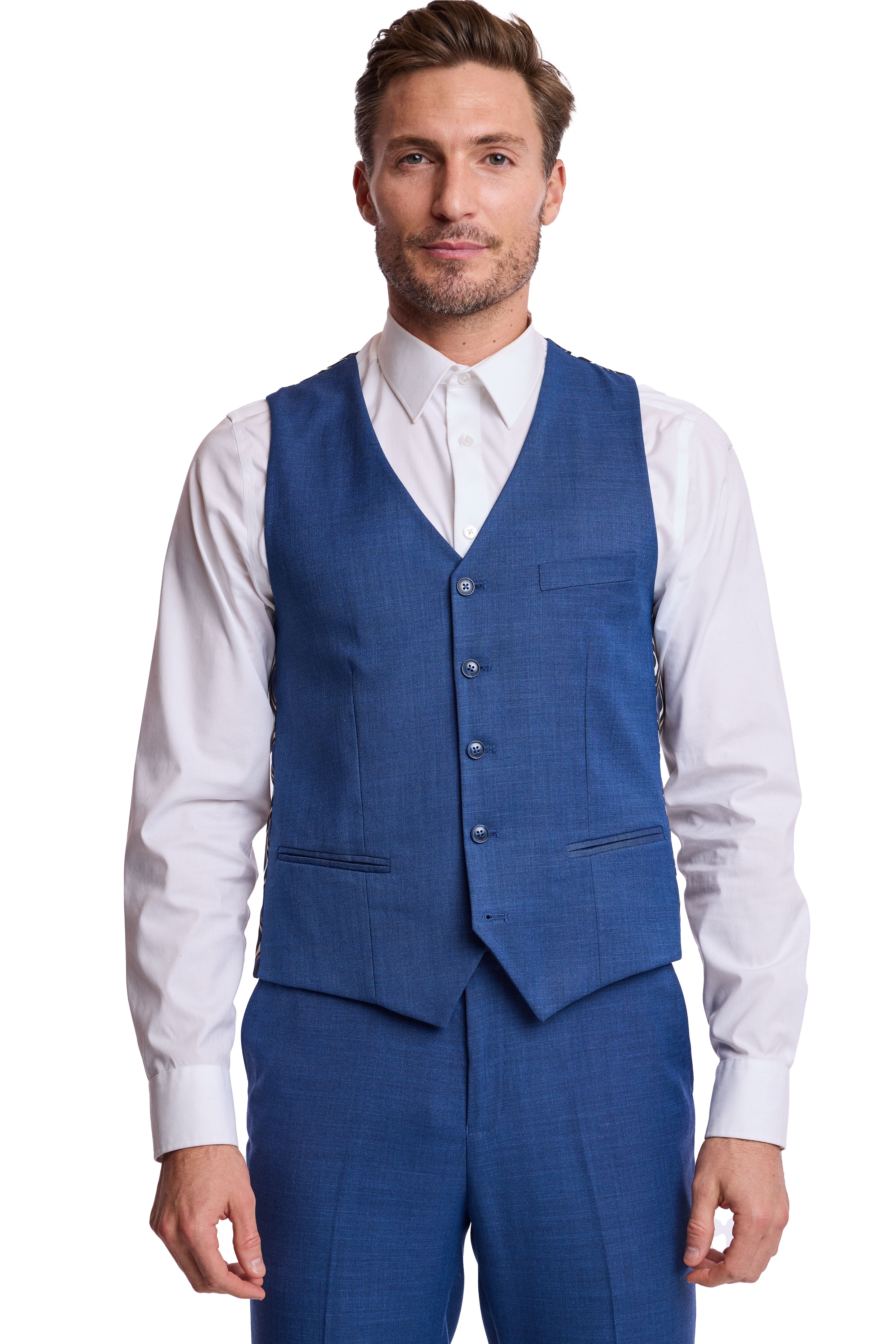 Modern Fit - Eaton 5 Button Vest - Dark Blue Shark