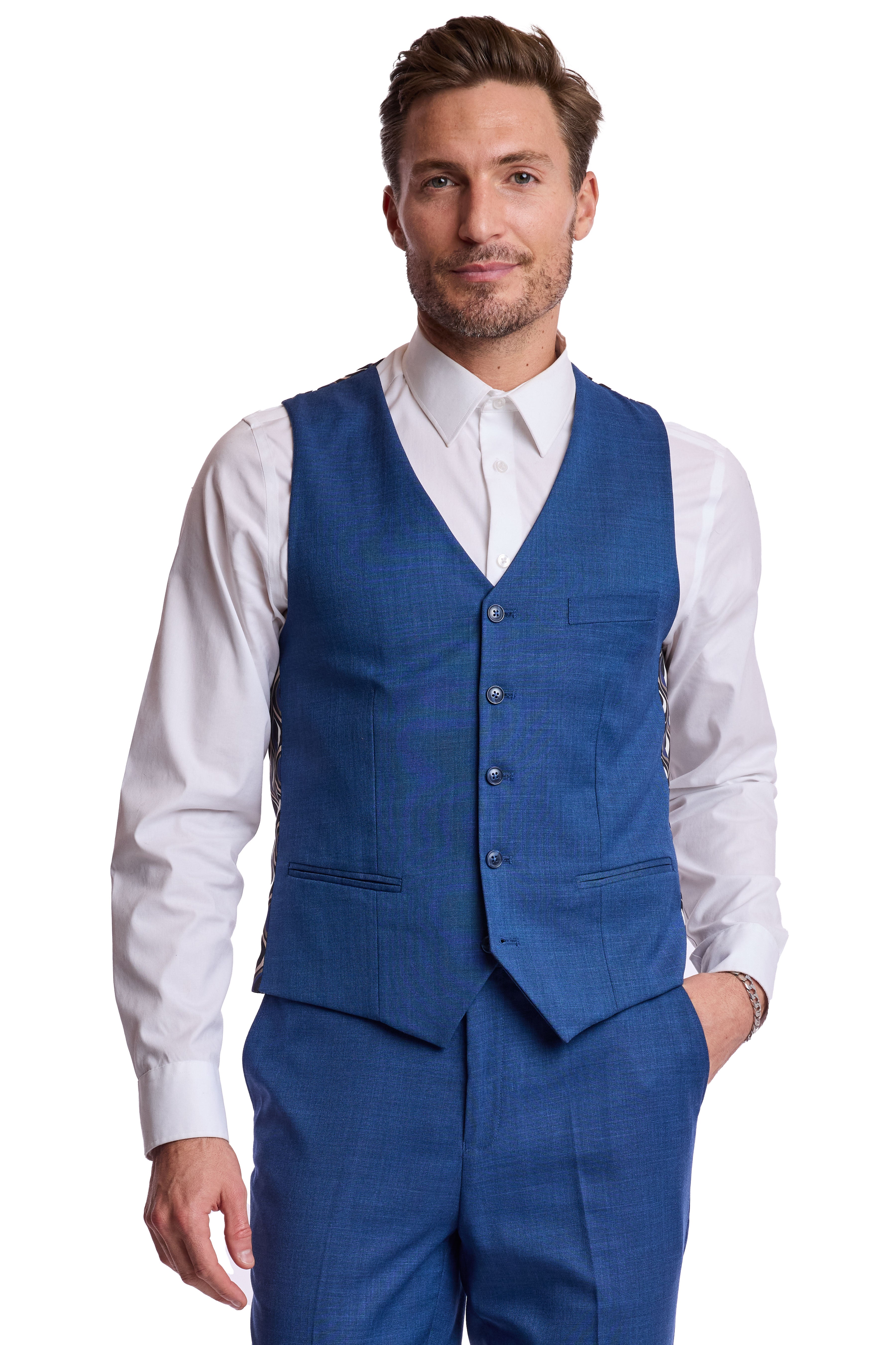 Modern Fit - Eaton 5 Button Vest - Dark Blue Shark