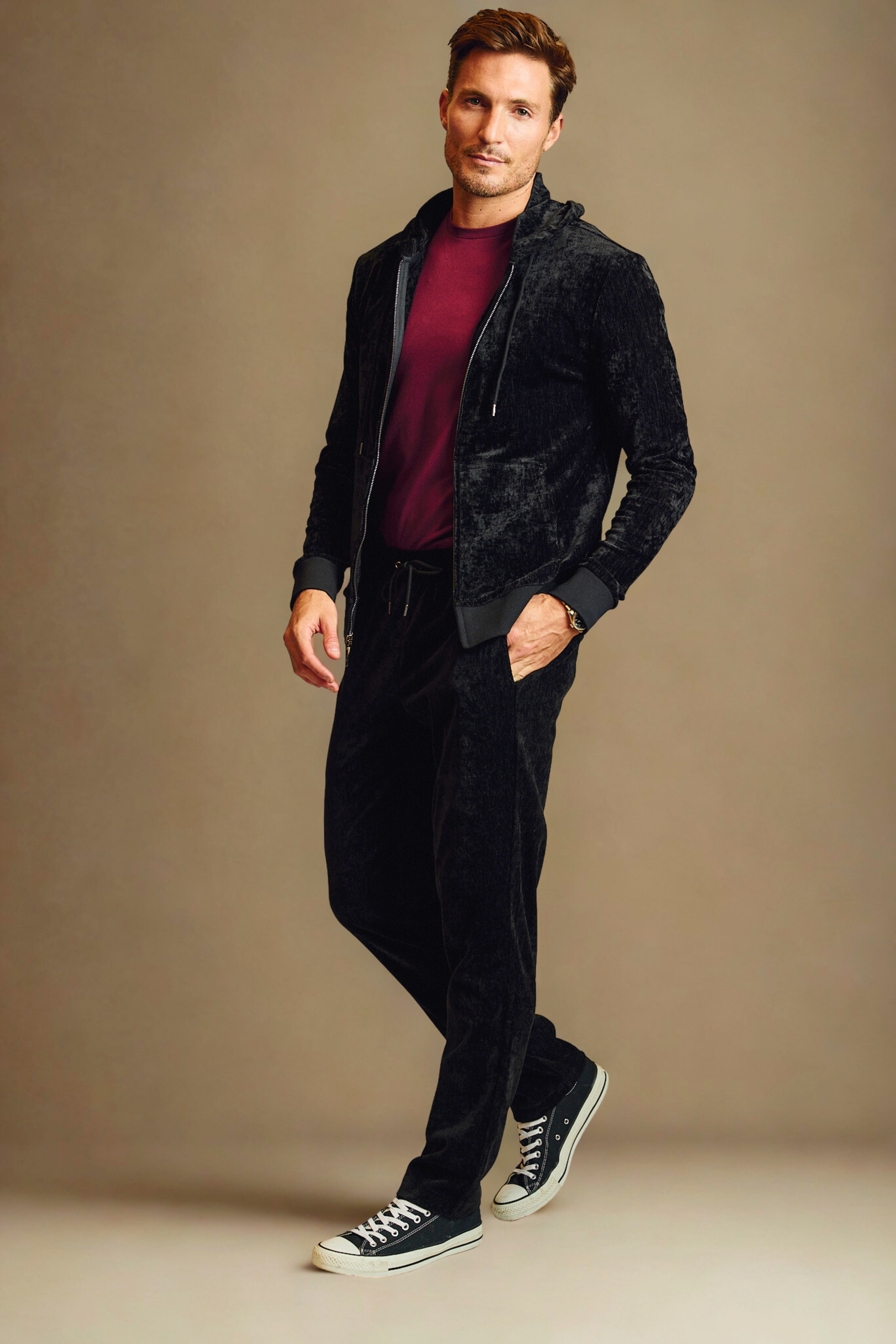 Velvet Wide Leg Sweatpants - Black Velvet