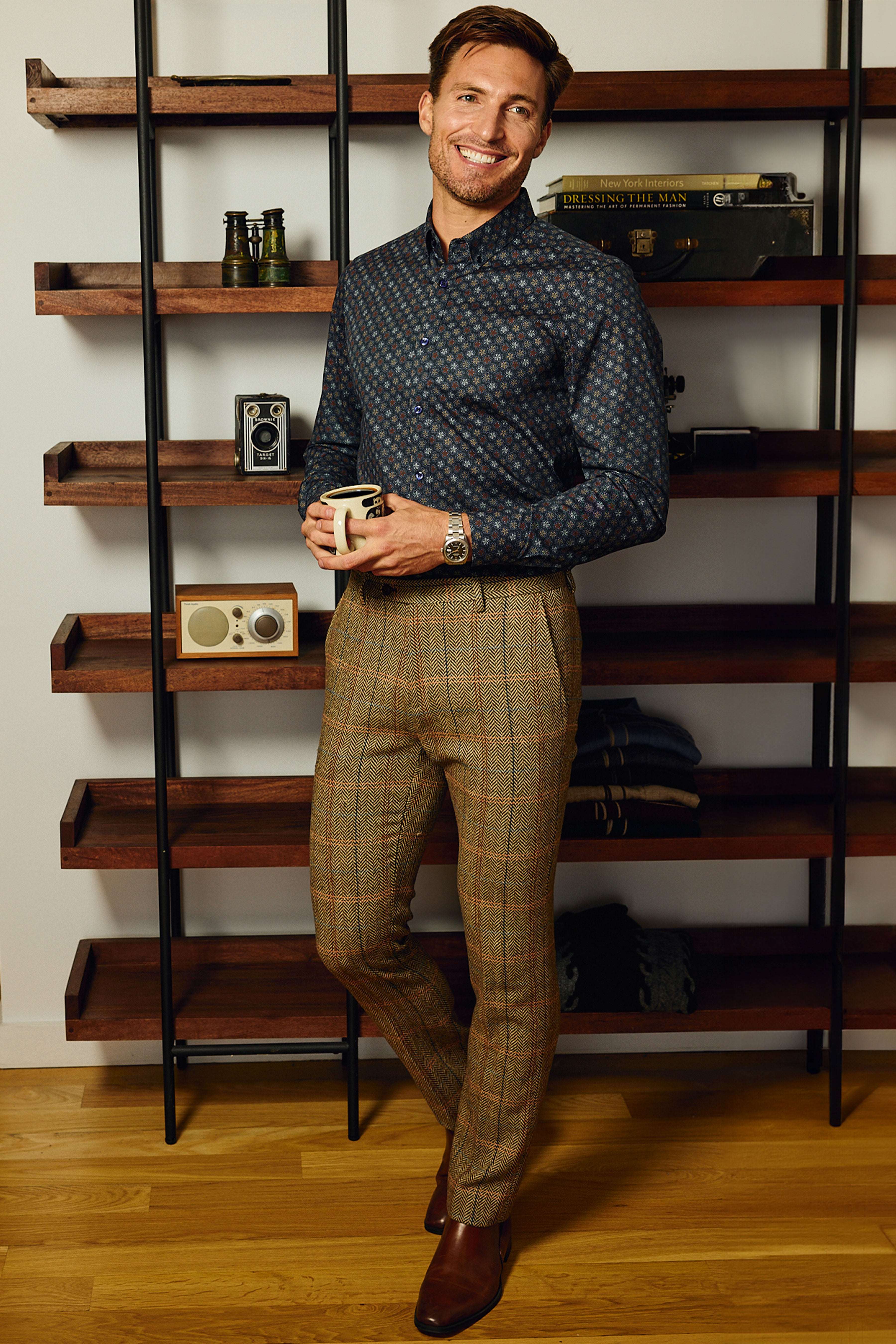 Brian Button Down Shirt - Navy & Tan Stars