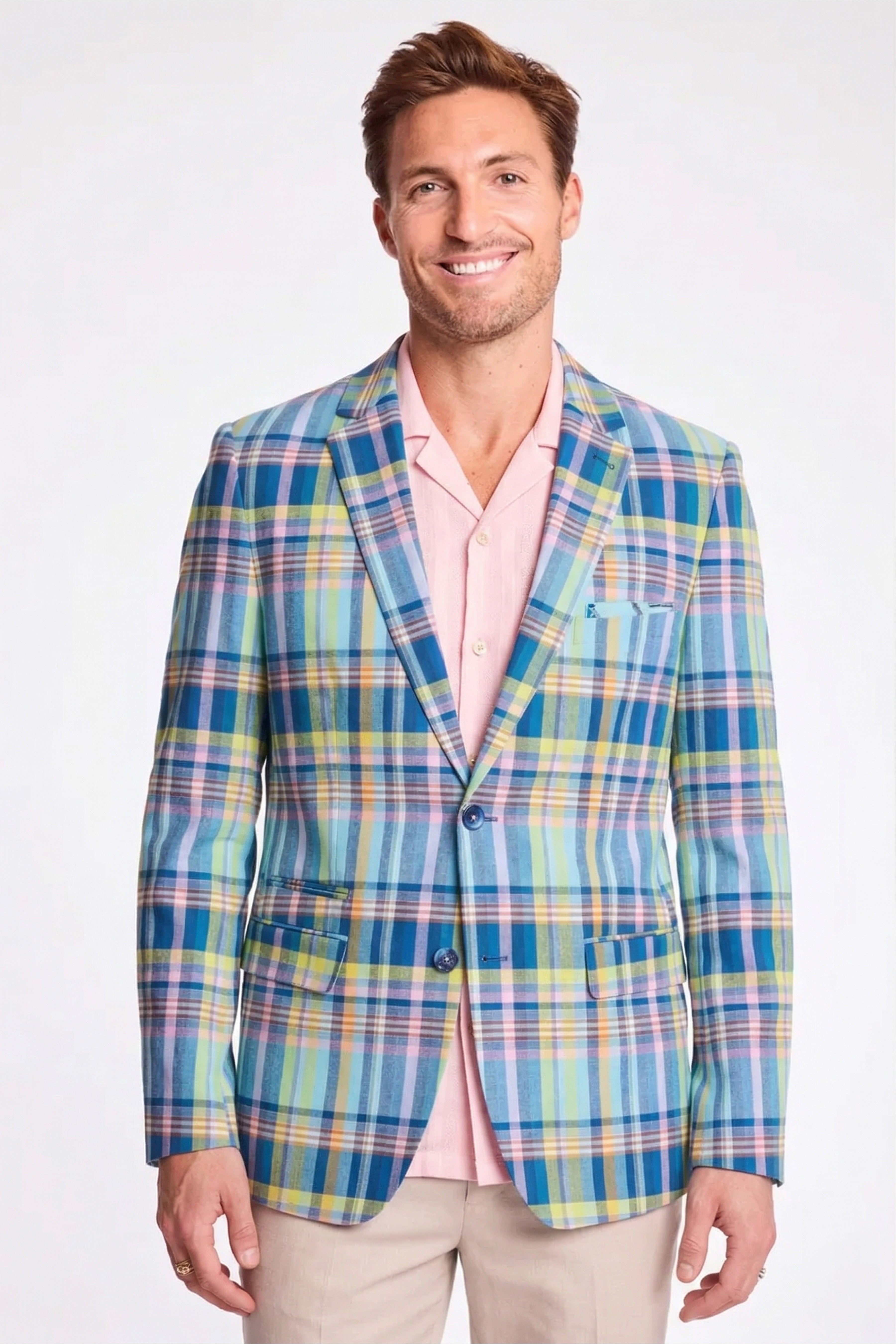 Dover Notch Jacket - slim - Pink Yellow Madras