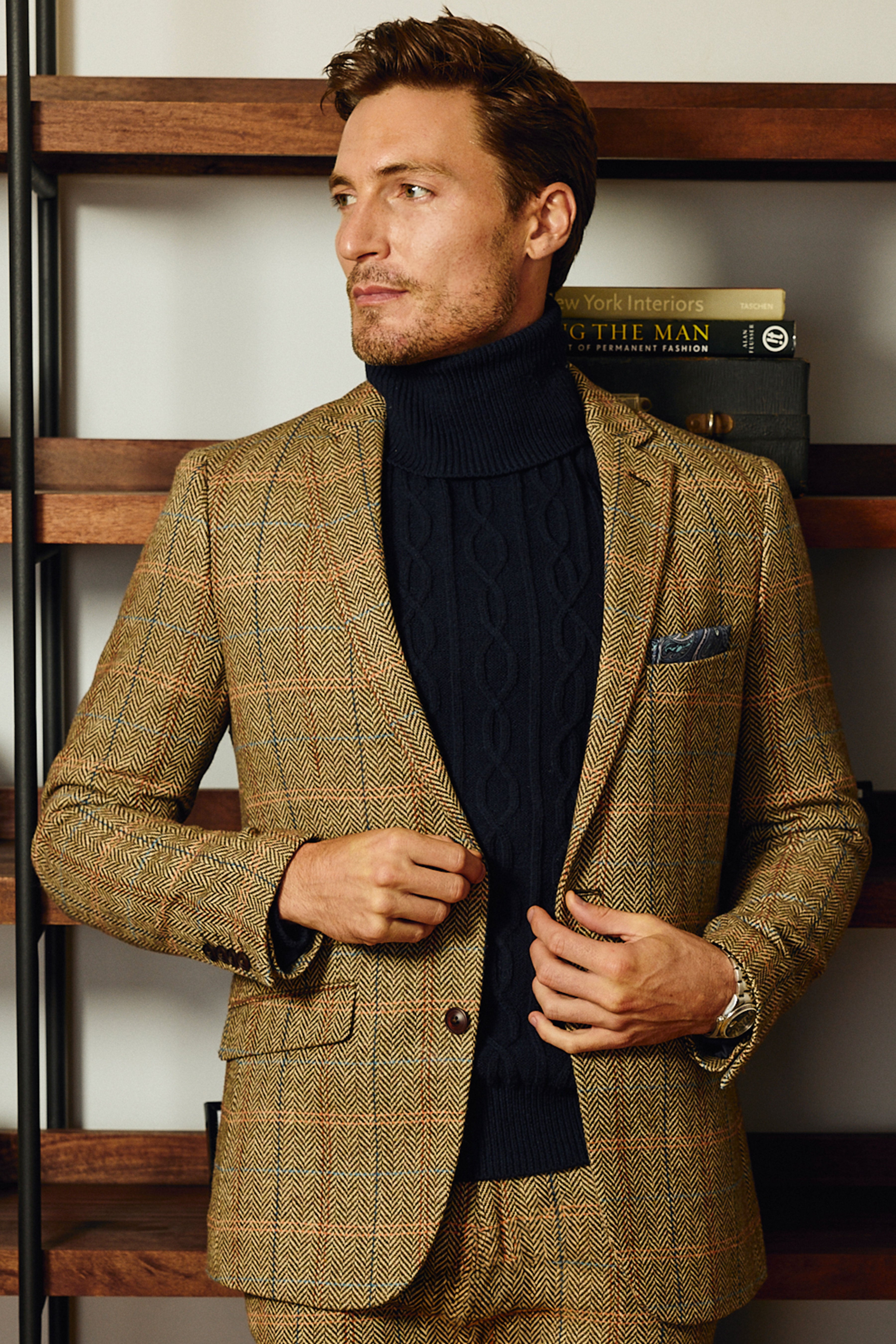 Dover Notch Jacket - slim - Brown Orange Multi Herringbone