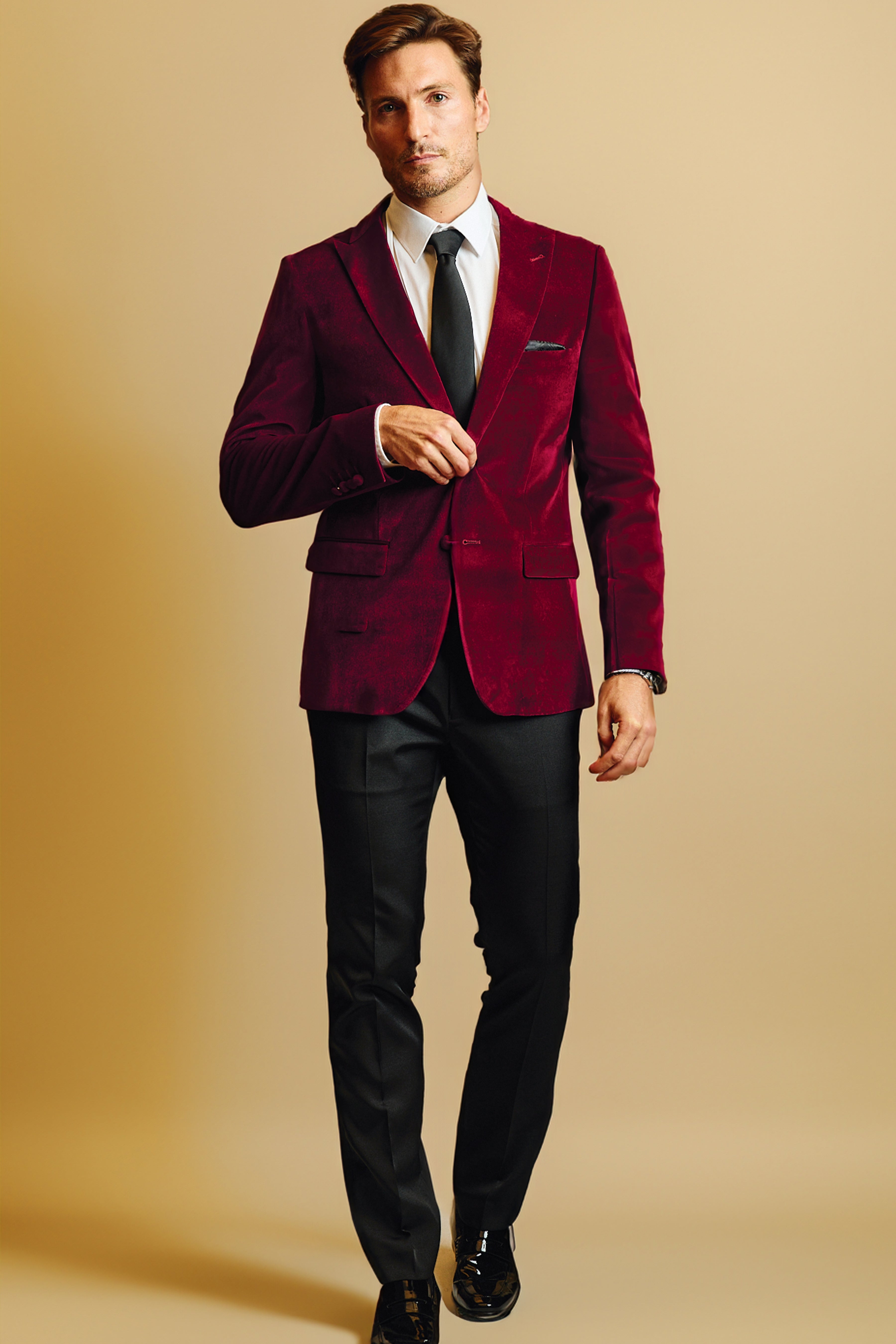 Kyle Big Peak Tux Jacket - slim - Bordeaux Velvet