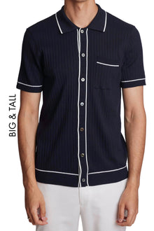  Big & Tall Full Placket Tipped Polo - Navy