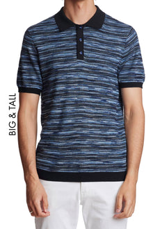  Big & Tall 3 Button Knitted Polo - Blk Navy Blue Multi