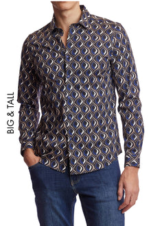  Big & Tall Samuel Spread Collar Shirt - Navy Blk Tan Geo