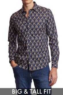  Big & Tall Samuel Spread Collar Shirt - Navy Blk Tan Geo