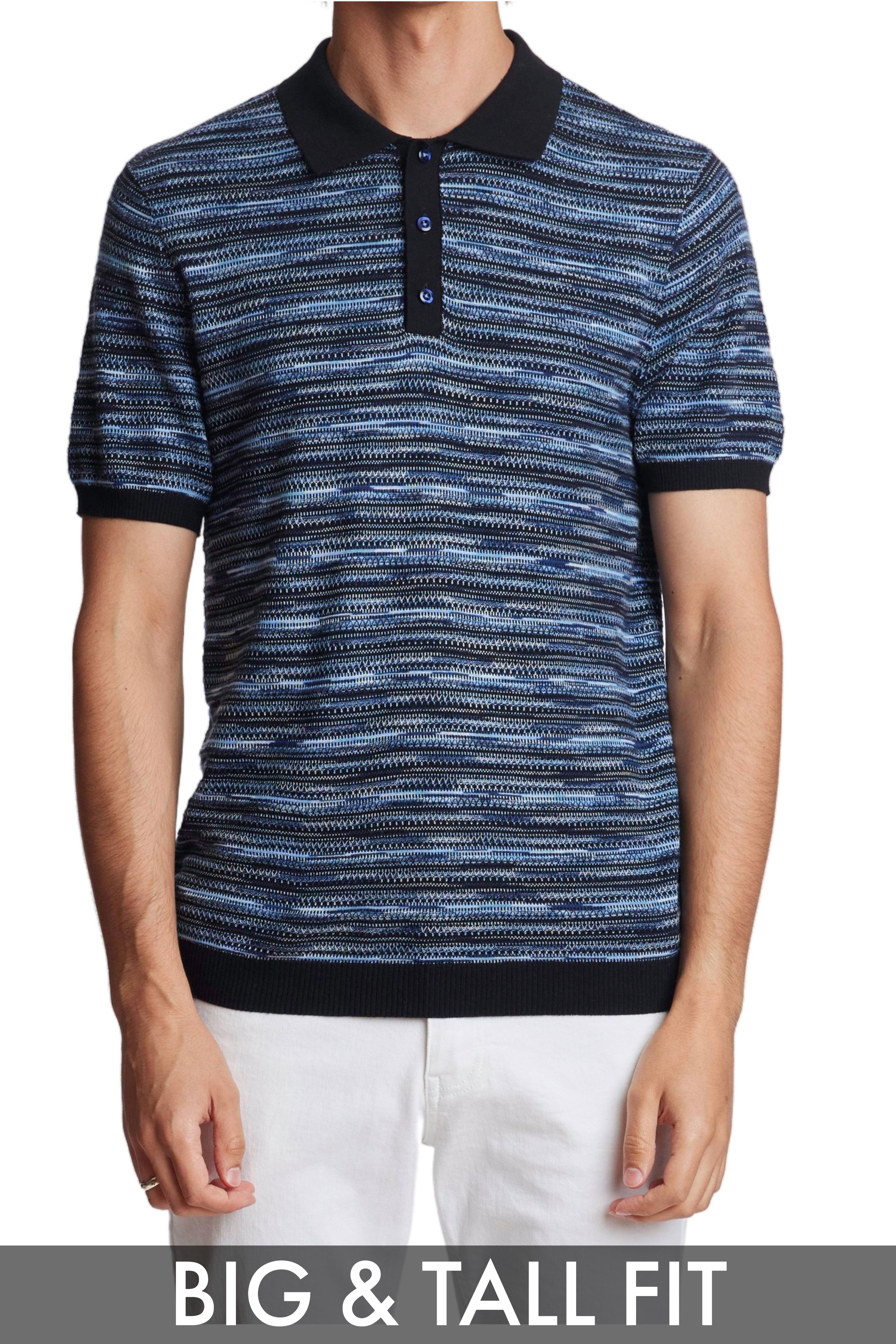Big & Tall 3 Button Knitted Polo - Blk Navy Blue Multi
