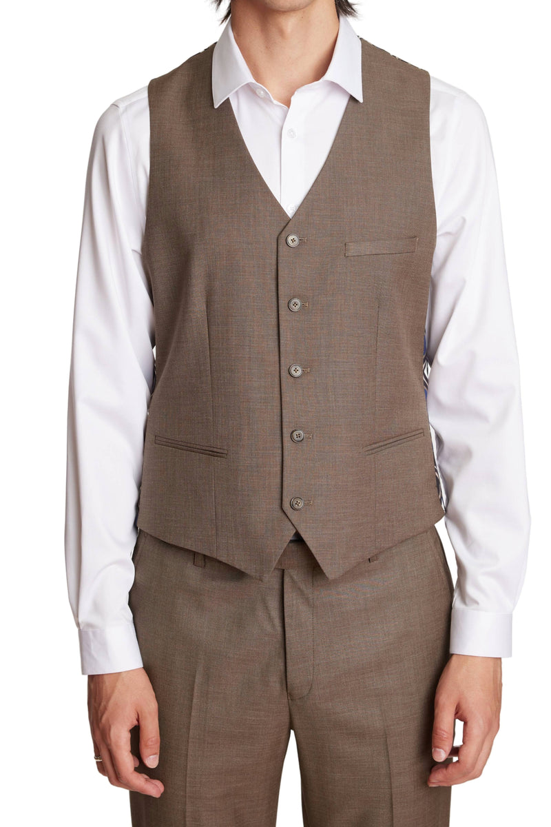 Men's Slim Fit 5 Button Vest Light Tan
