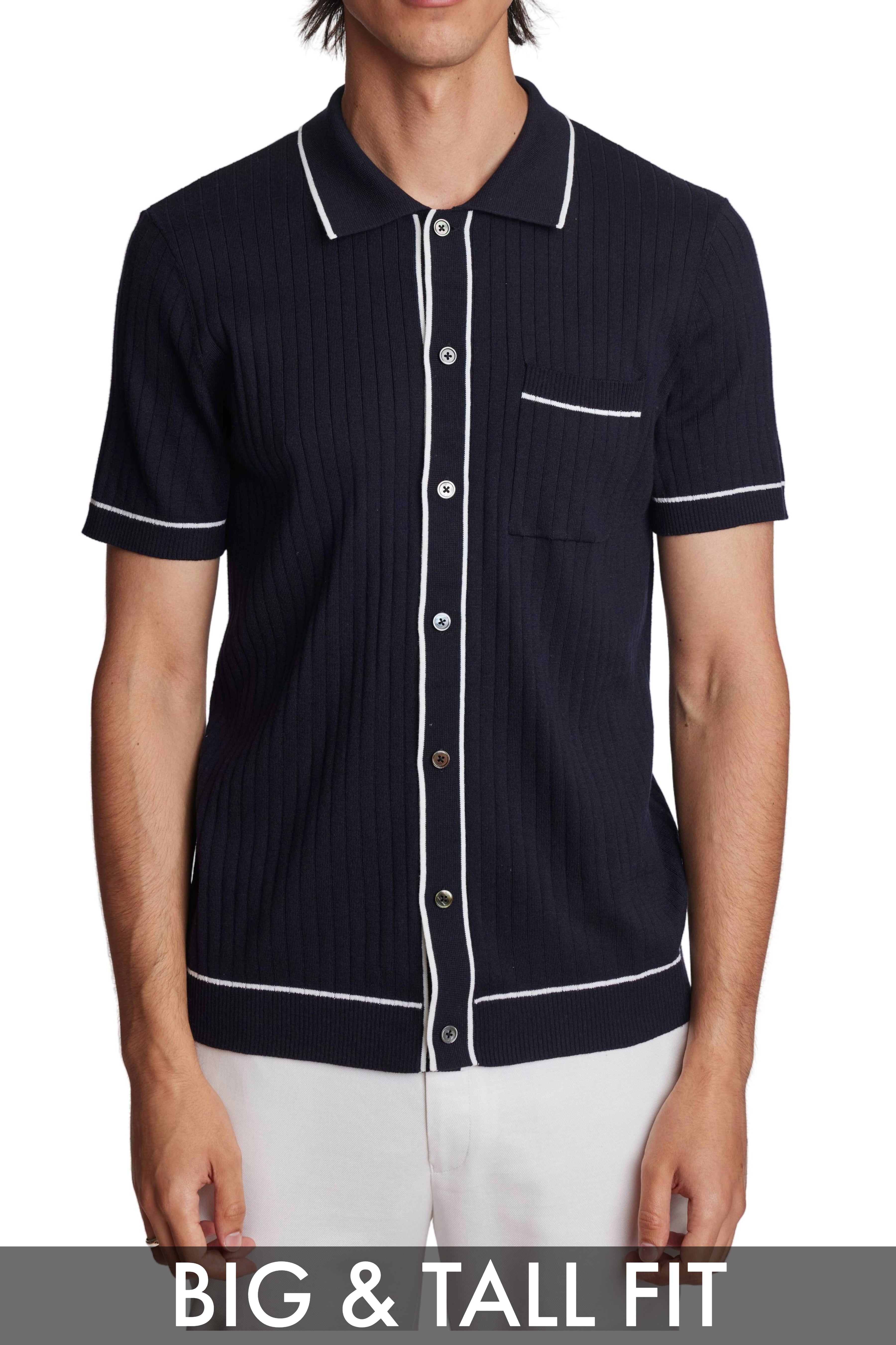 Big & Tall Full Placket Tipped Polo - Navy