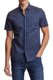  Slater s/s Button Down Shirt - Navy Fleur De Lis