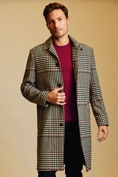 Slash Pocket Overcoat - Black Tan Red Houndstooth – Paisley & Gray