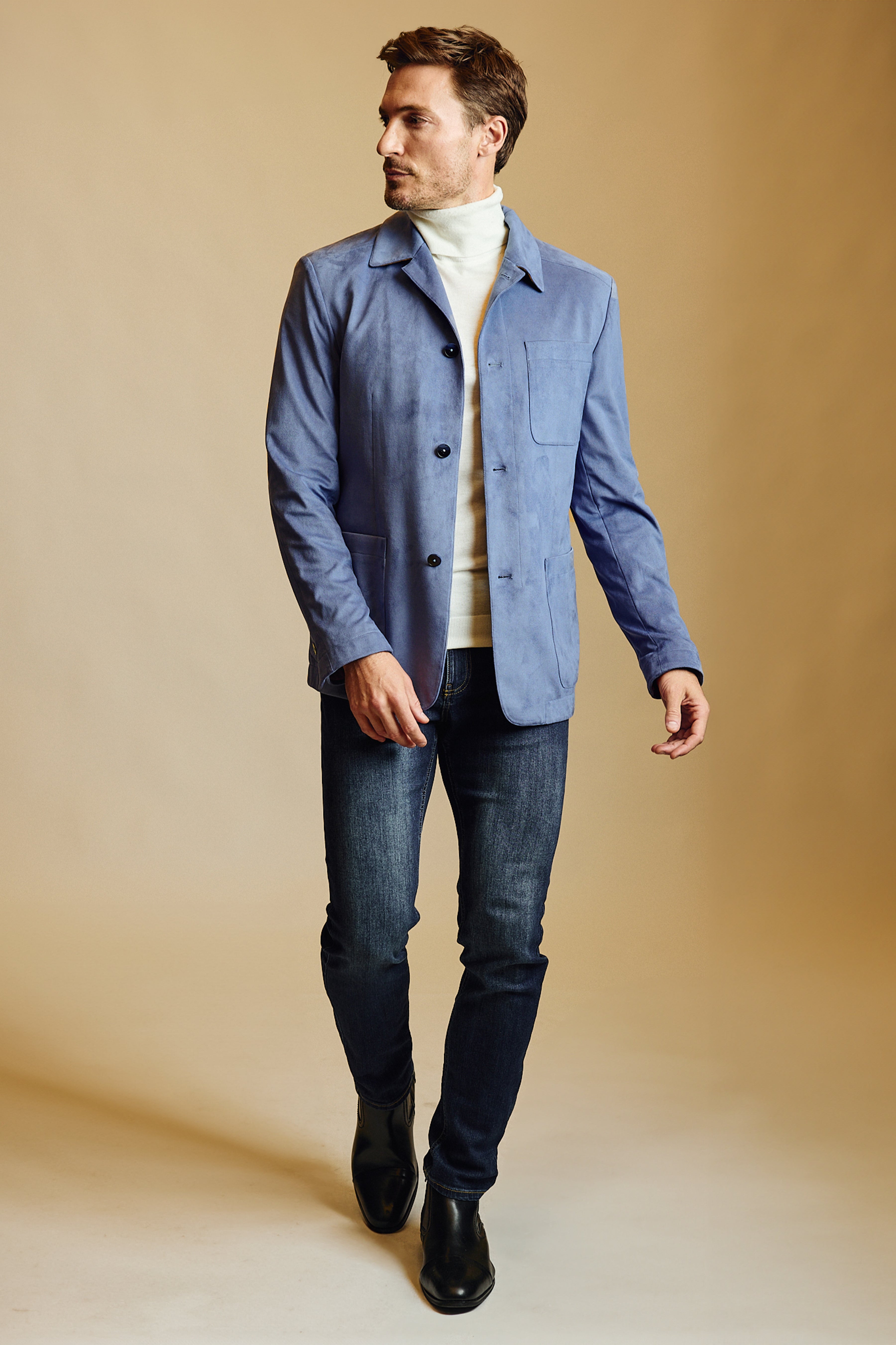 City 3 Patch Pocket Jacket - slim - Blue Mercury Microsuede