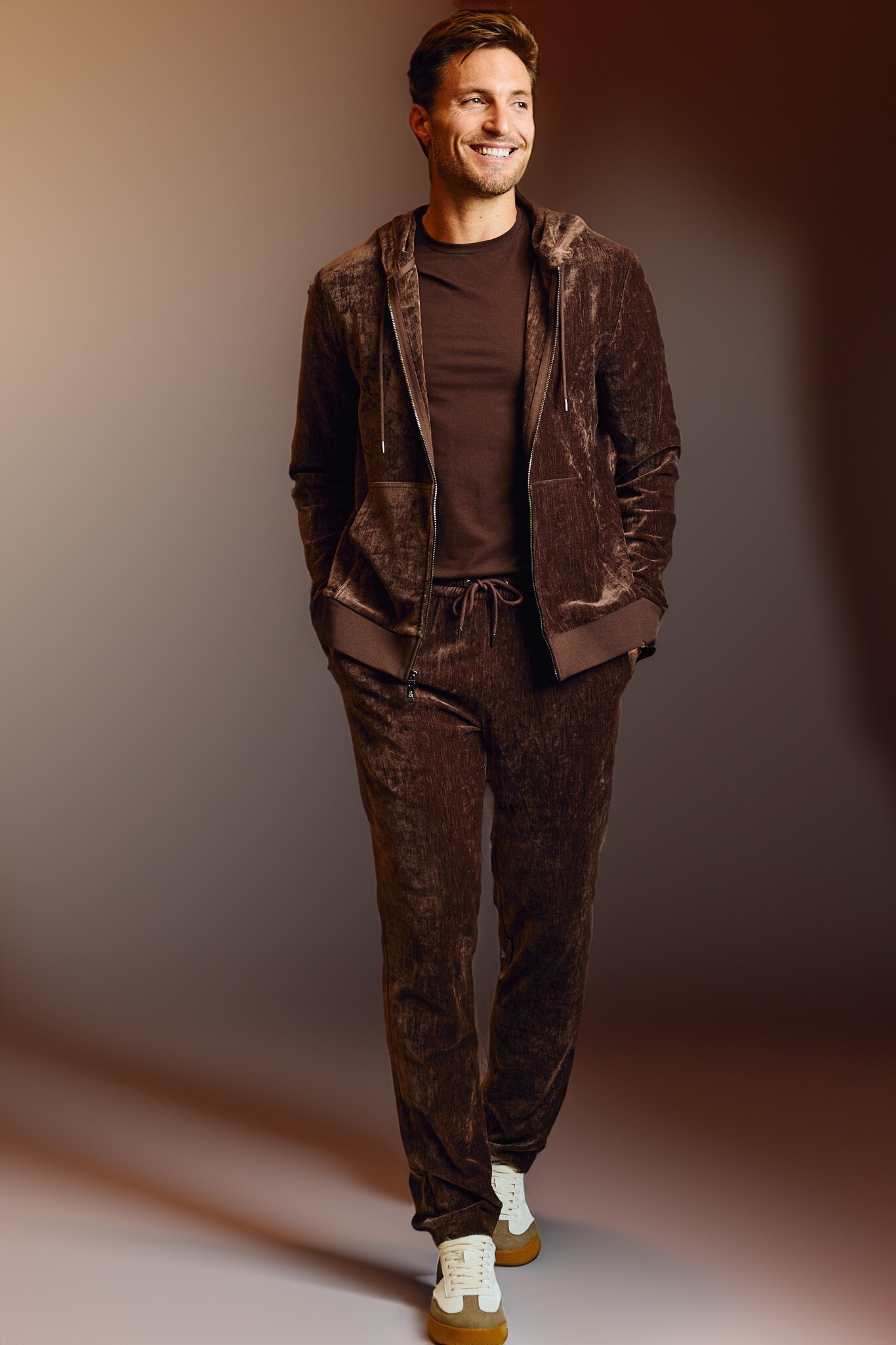 Velvet Wide Leg Sweatpants - Chocolate Brown Velvet