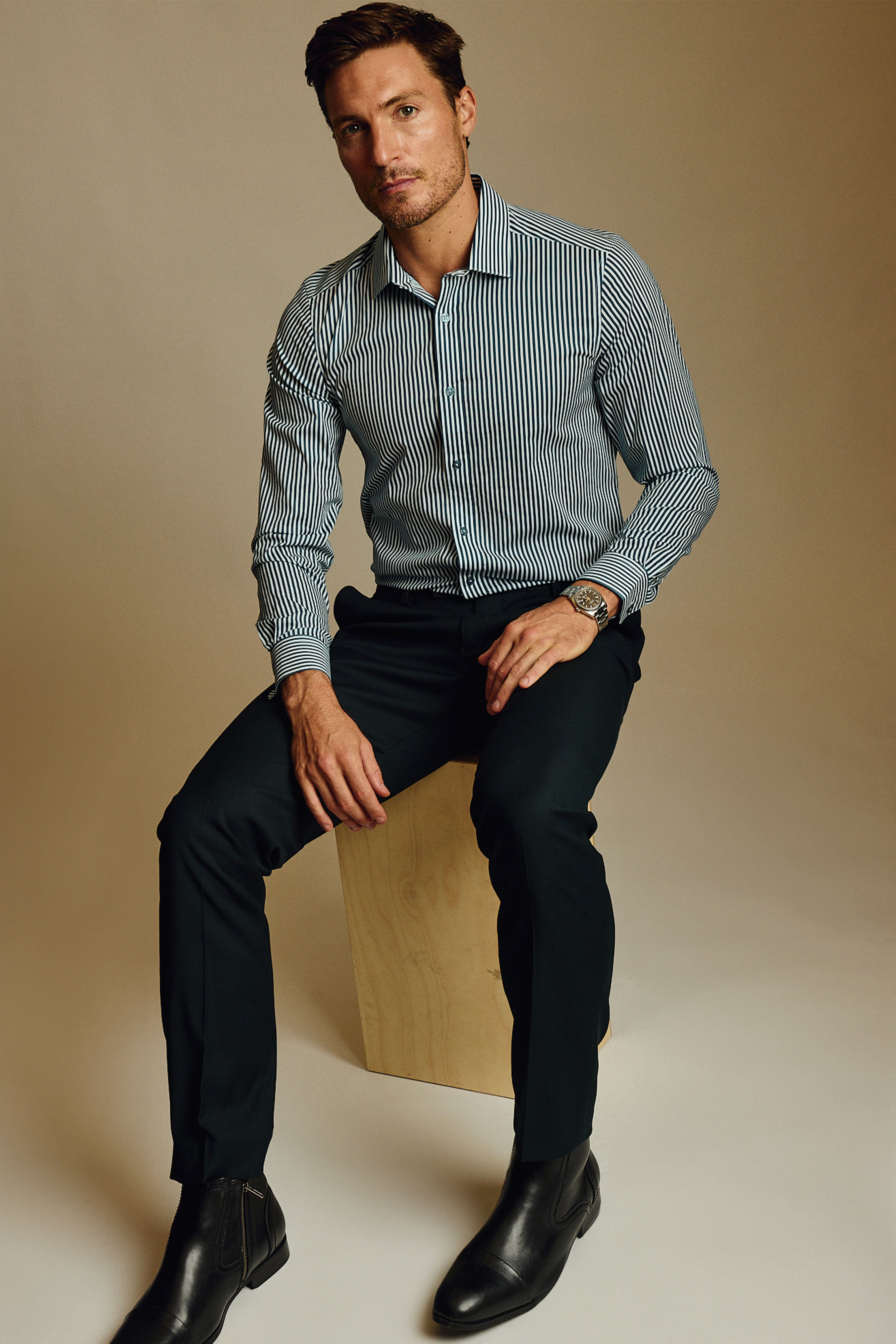 Samuel Spread Collar Shirt - Transformative Teal Stripes