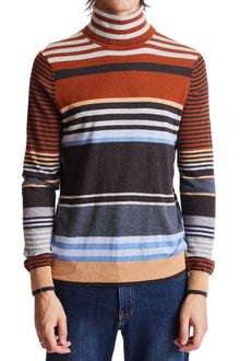  Fine Gauge Multi Stripe Turtleneck - Rust Grey Multi