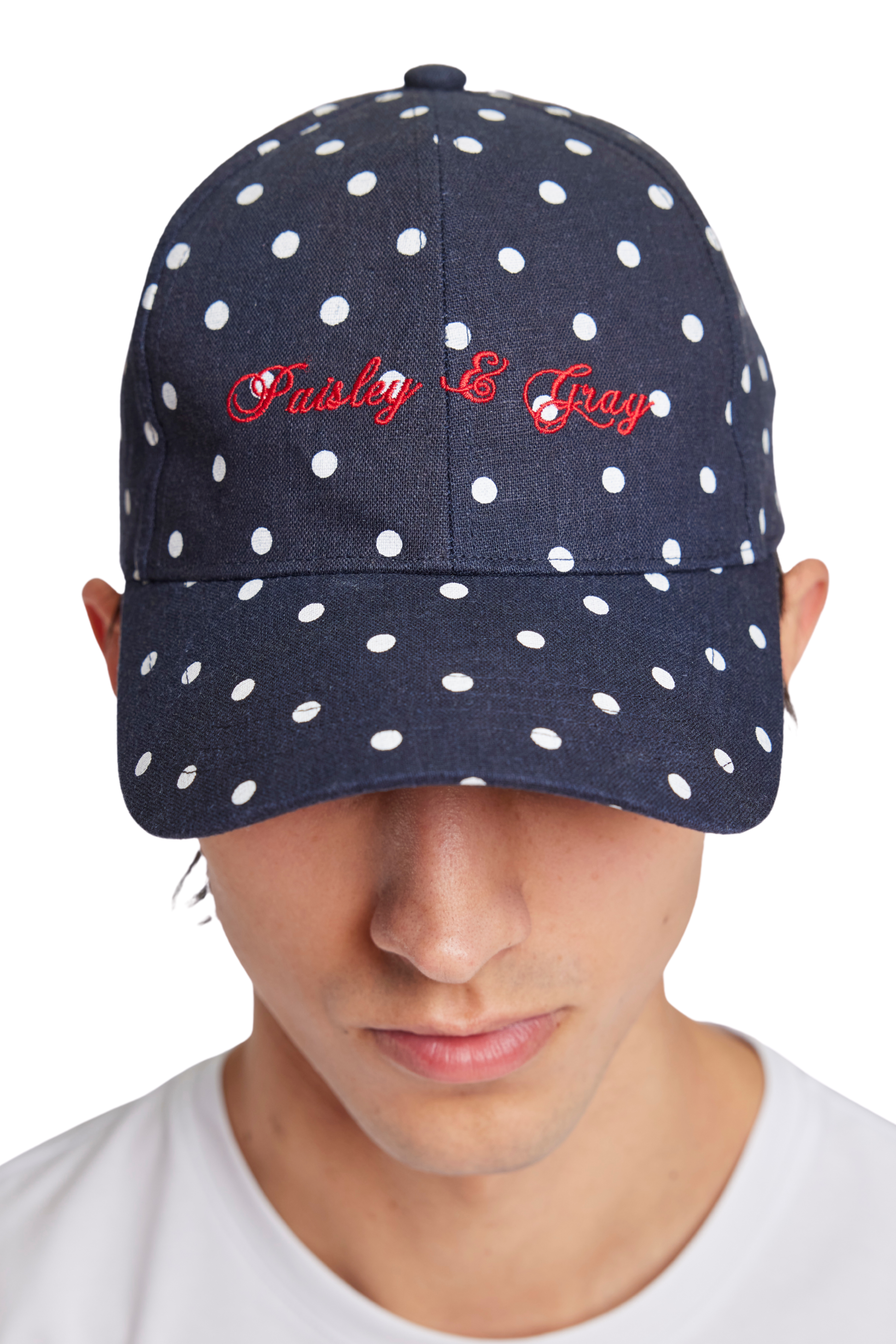 Colin Baseball Cap - Navy White Polka Dot