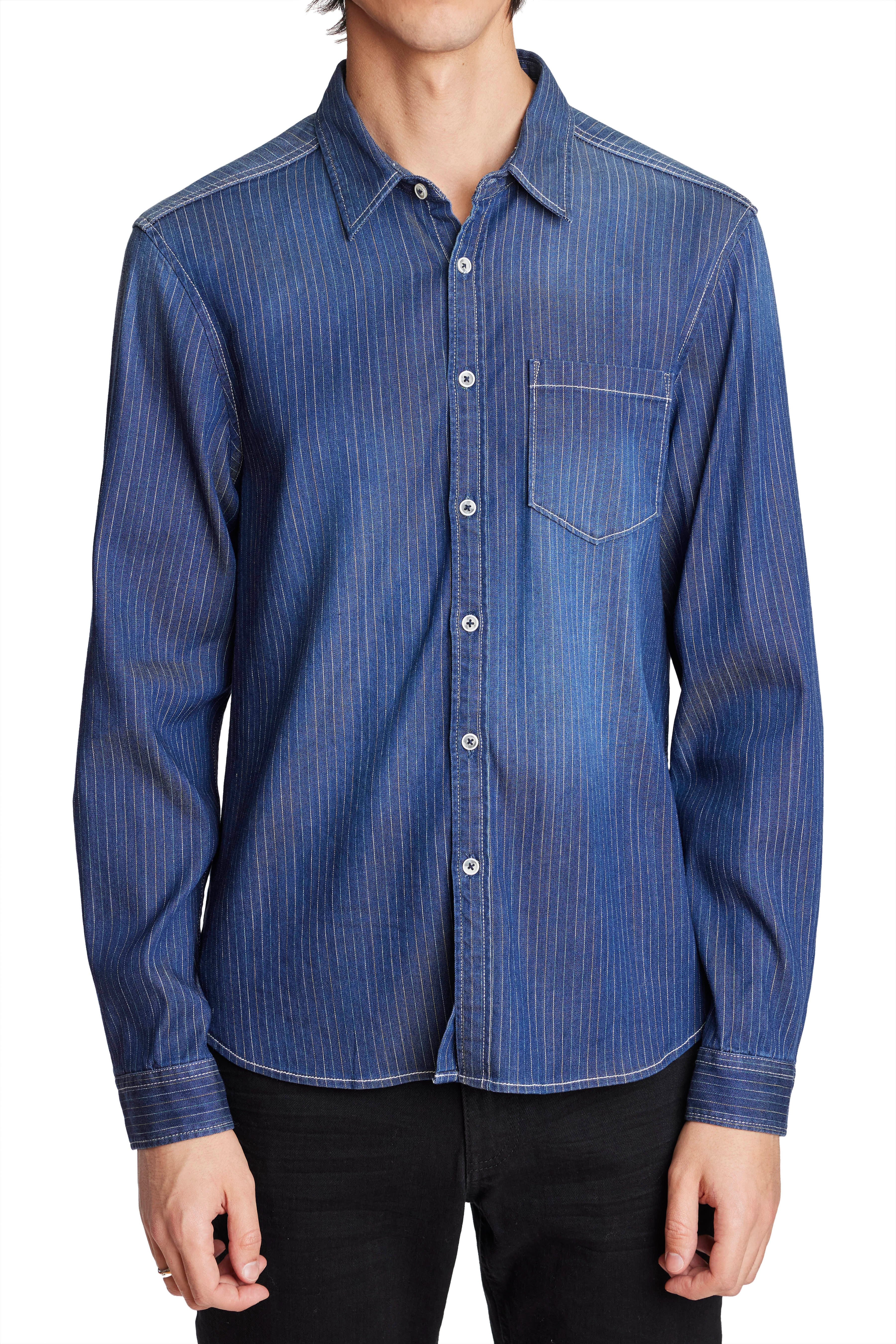 Casual Denim Shirt - Washed Pinstripe