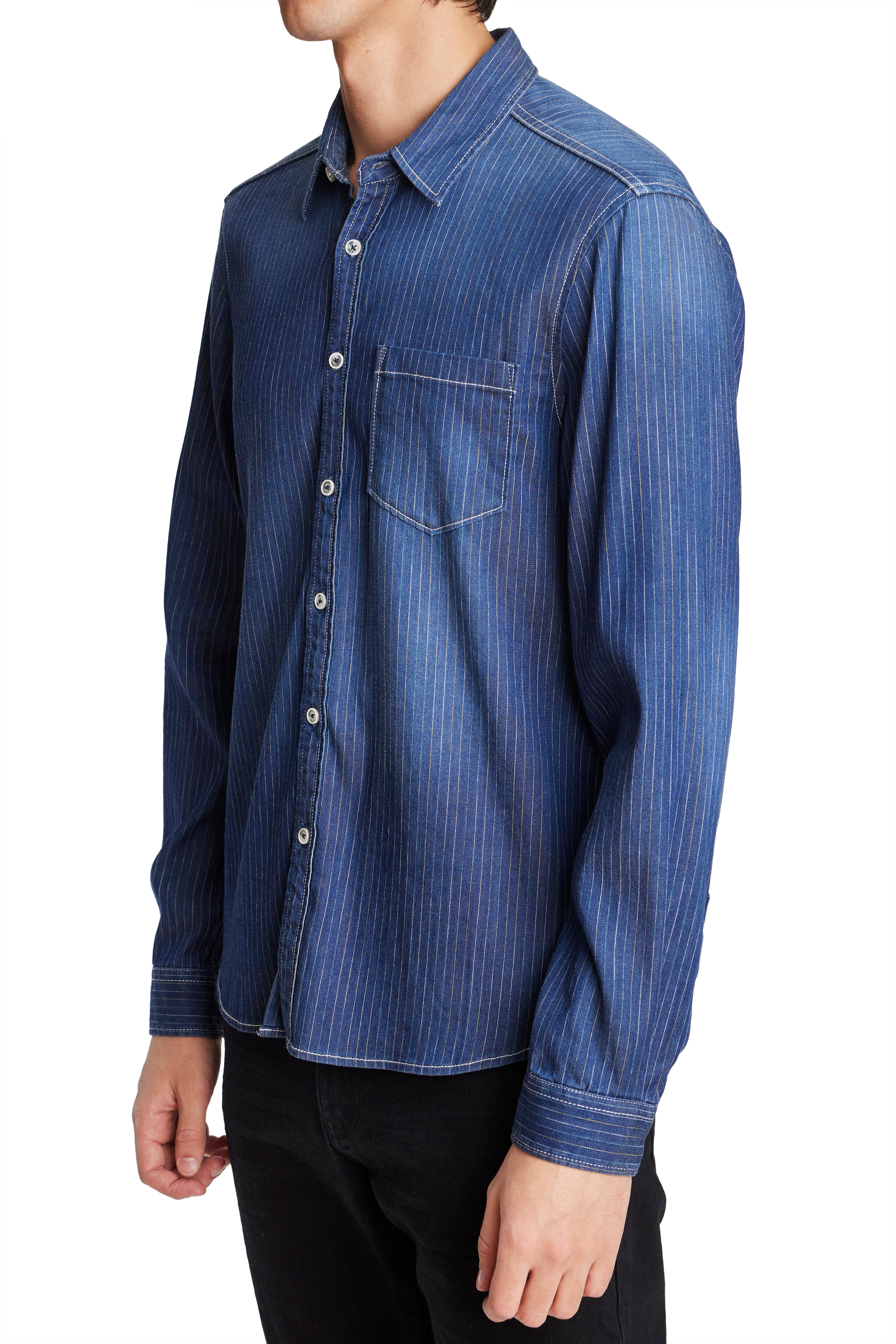 Casual Denim Shirt - Washed Pinstripe