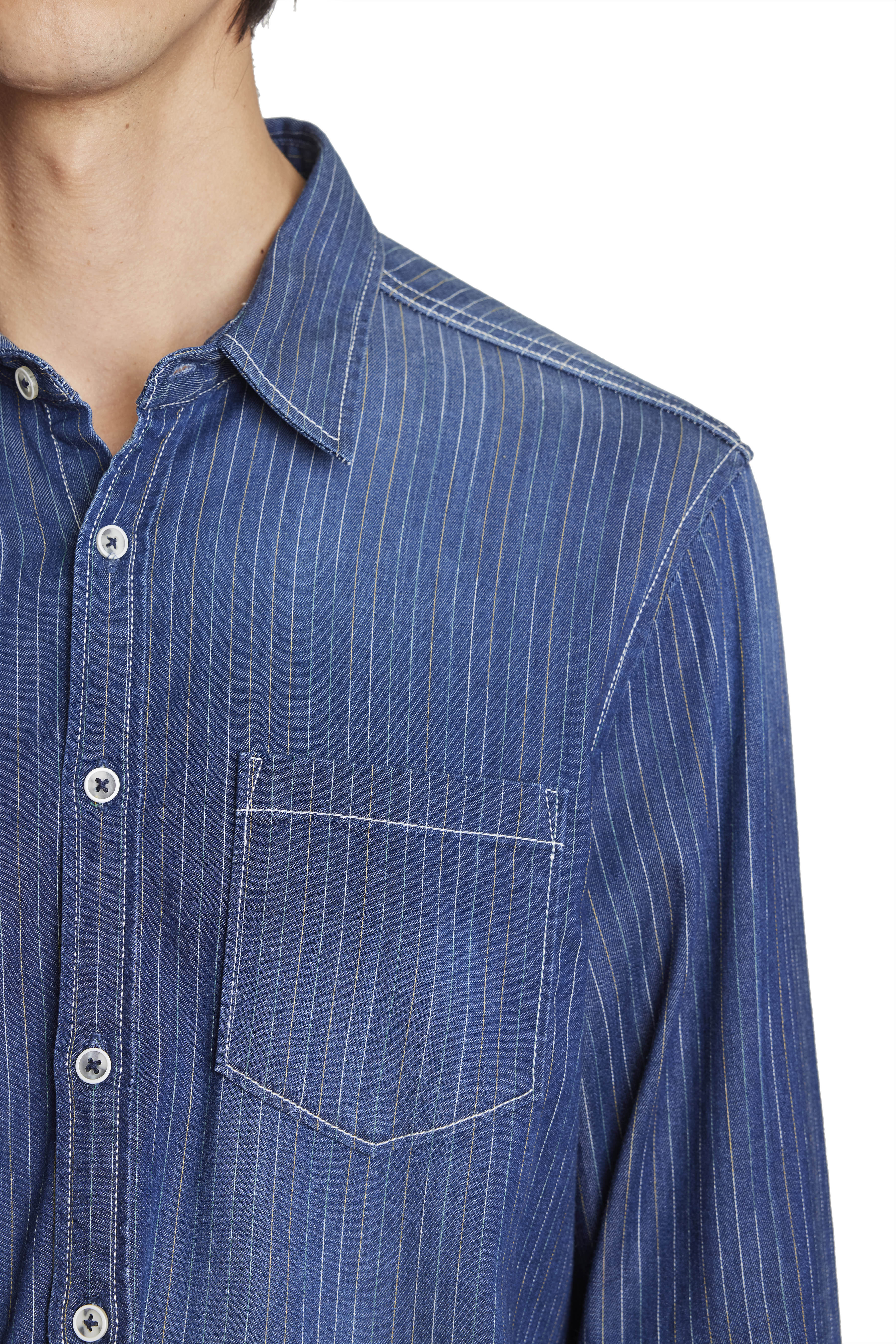 Casual Denim Shirt - Washed Pinstripe