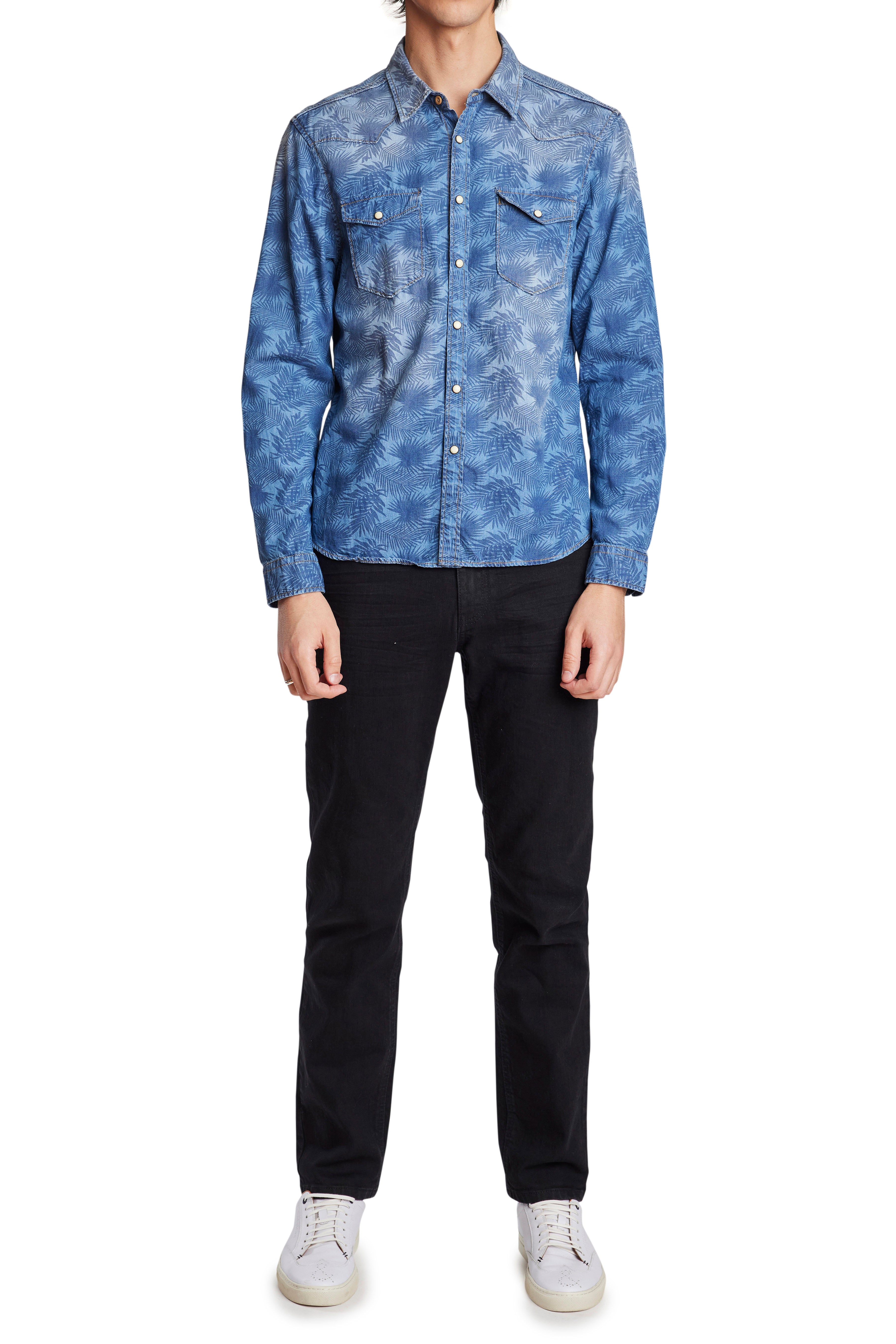 Western Printed Denim Shirt - Denim Tropicana