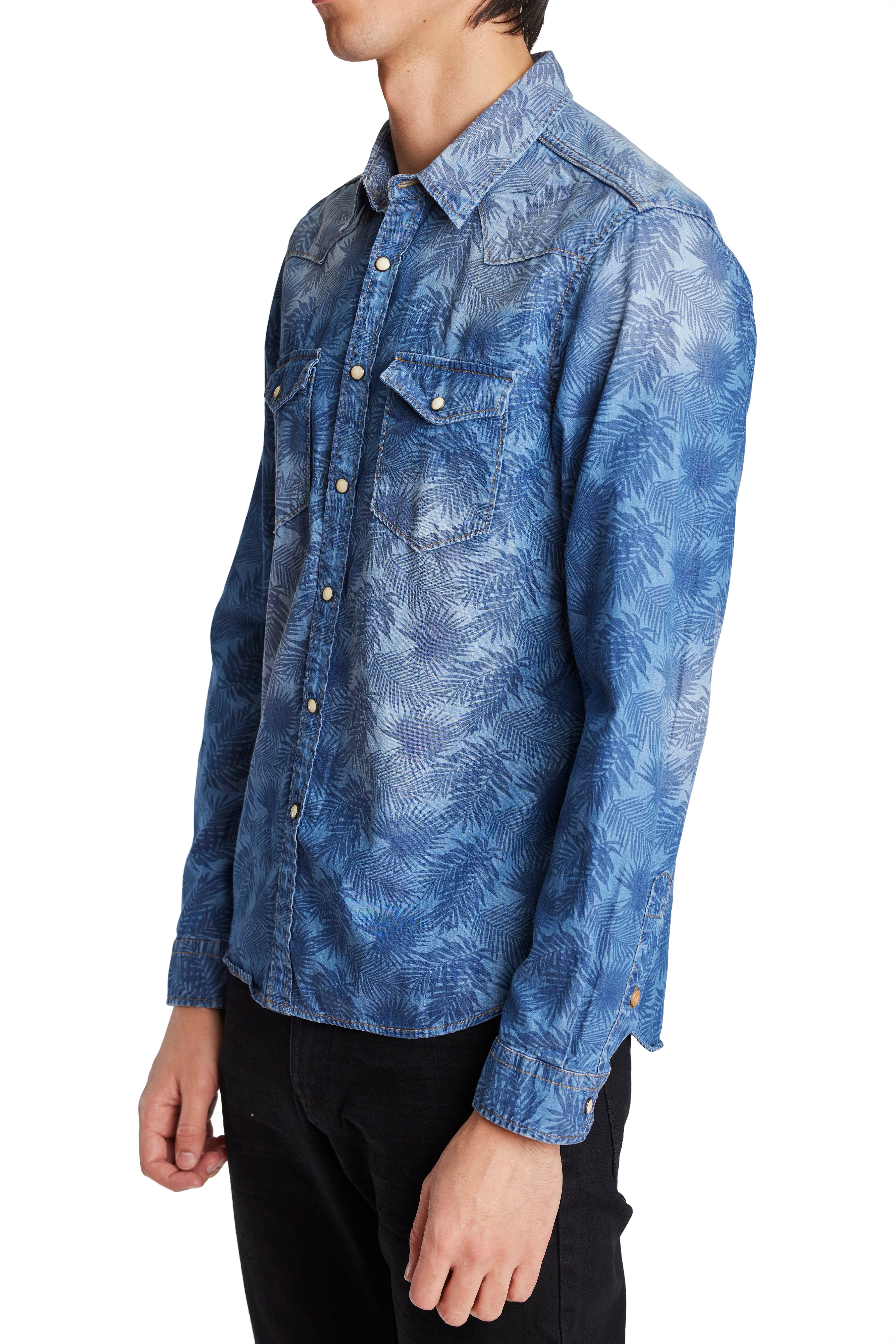 Western Printed Denim Shirt - Denim Tropicana