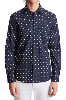  Samuel Spread Collar Shirt - Navy White Polkadot