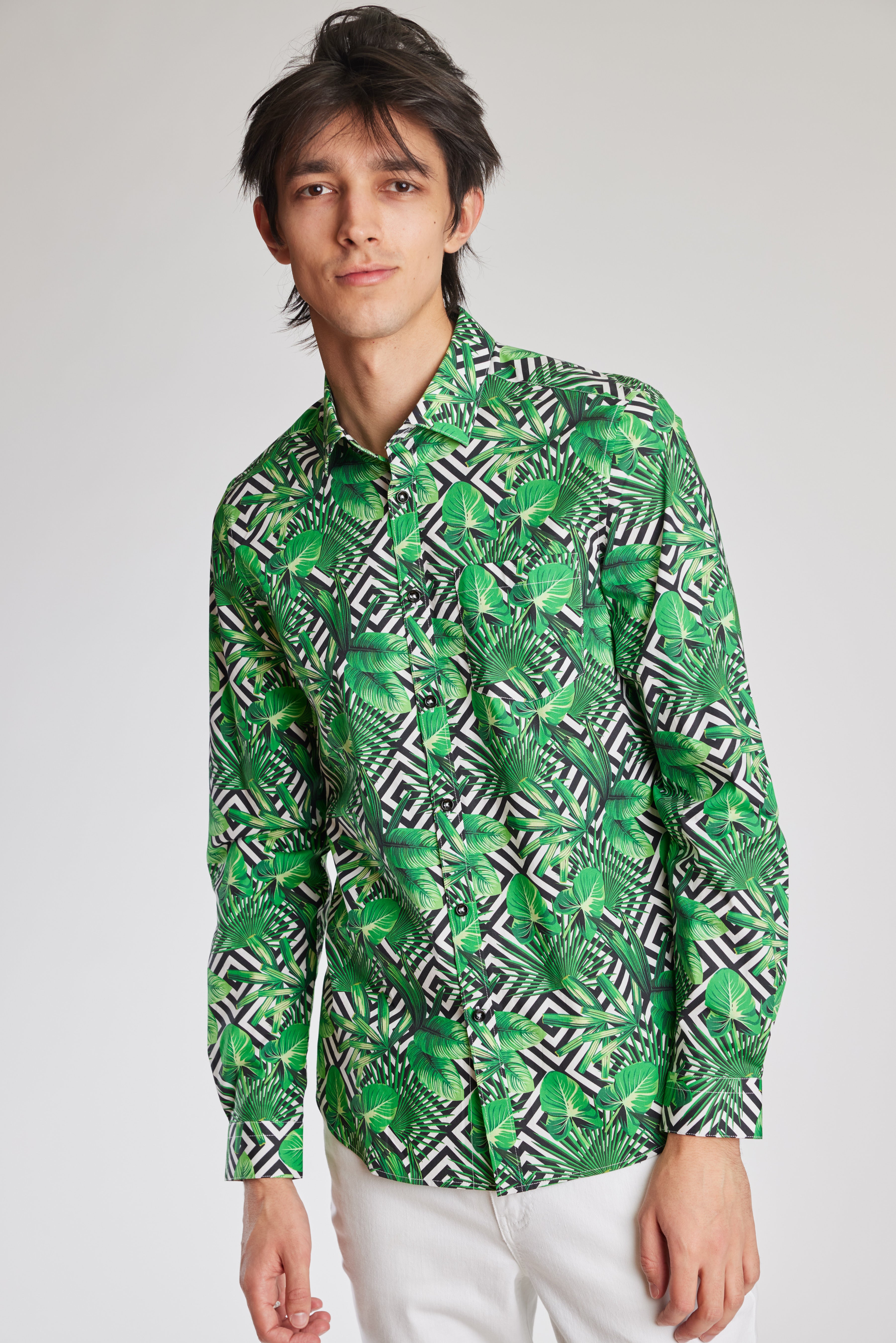 Samuel Spread Collar Shirt - BW Abstract