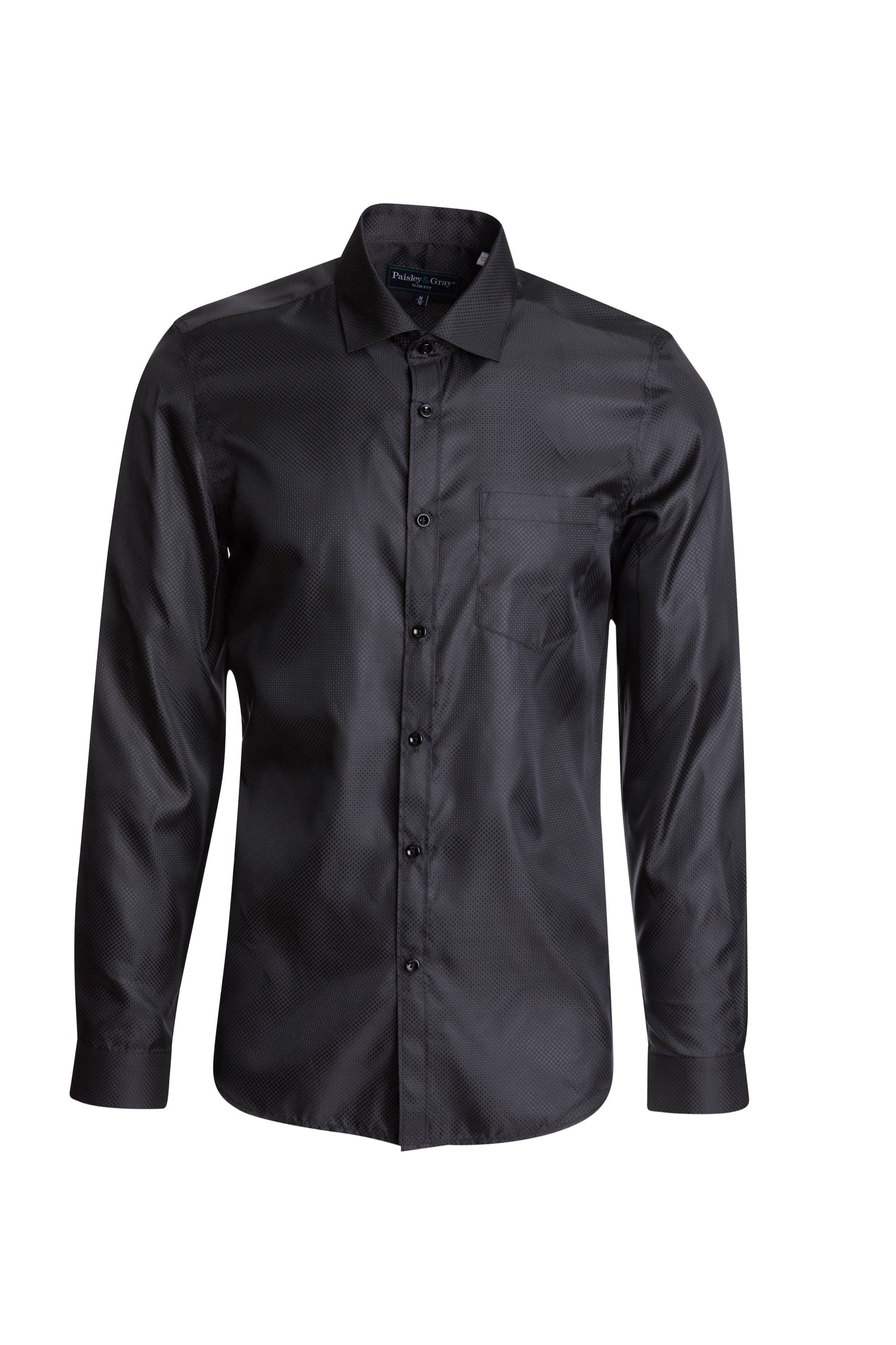 Samuel Spread Collar Shirt - Black Jacquard