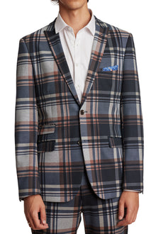  Ashton Knit Peak Jacket - slim - Navy Grey Plaid