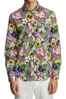  Samuel Spread Collar Shirt - Floral Houndstooth