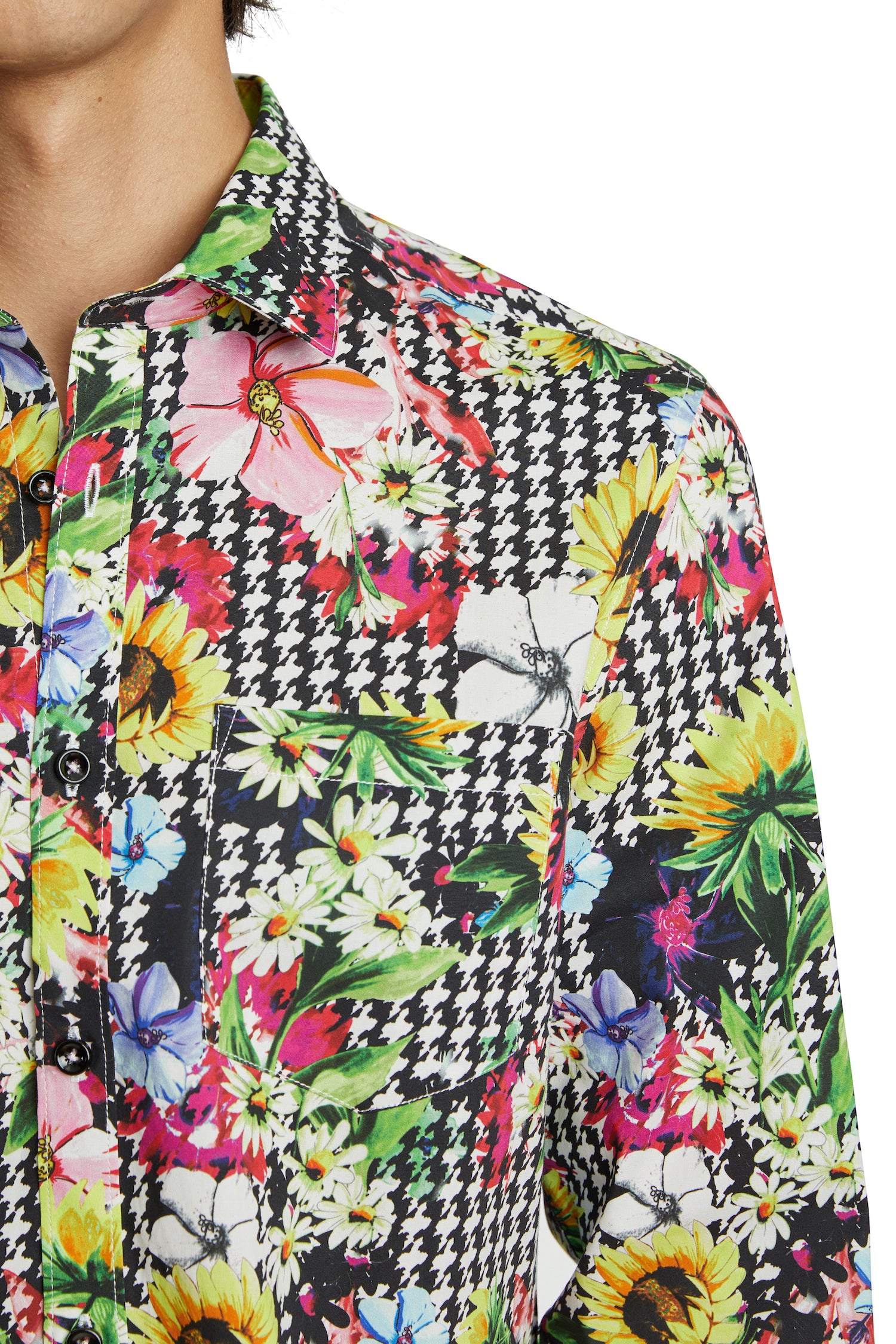 Samuel Spread Collar Shirt - Floral Houndstooth
