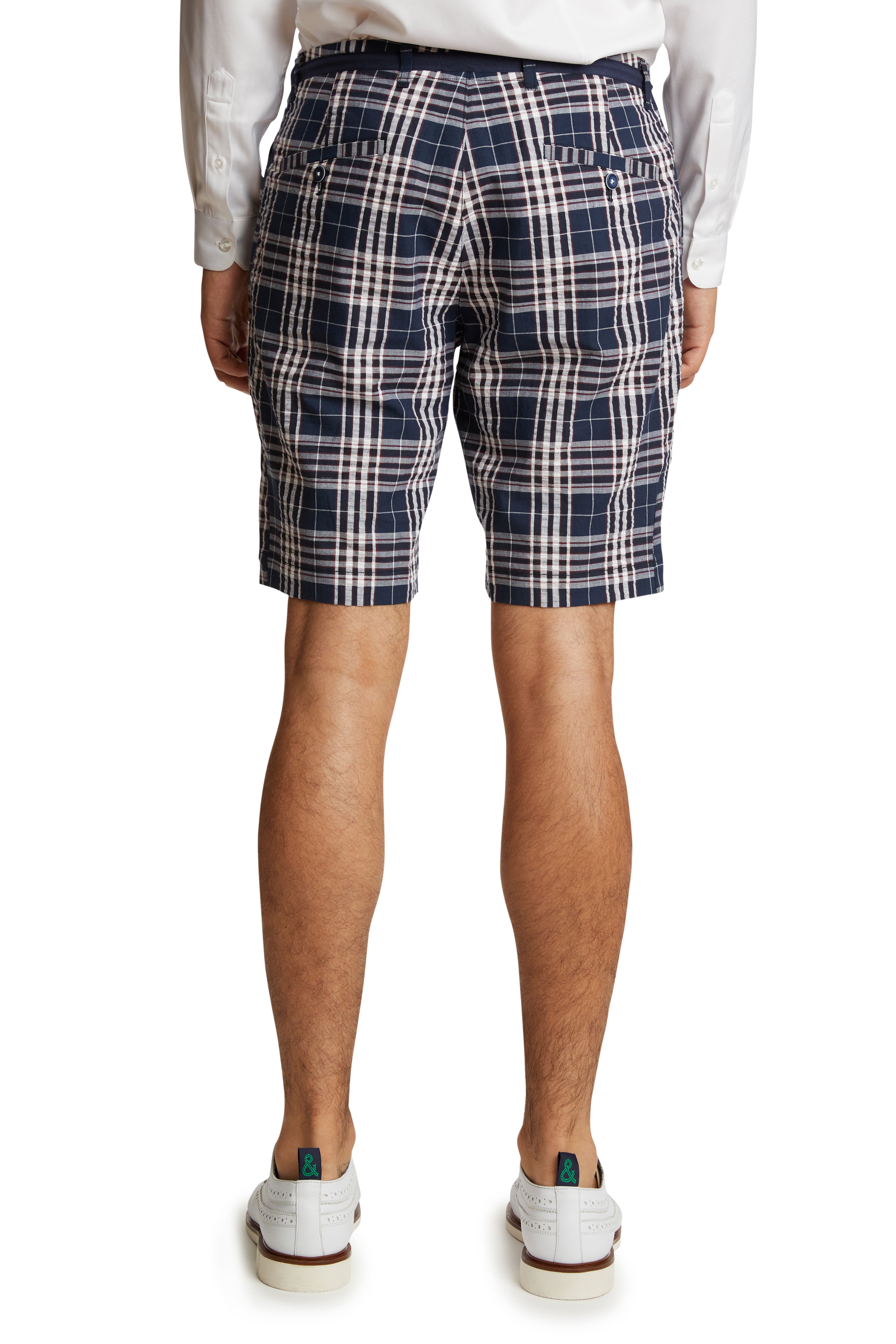 Chillin Drawstring Shorts - slim - Navy Red Seersucker