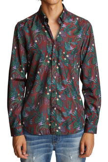  Brian Button Down Shirt - Burgundy Floral