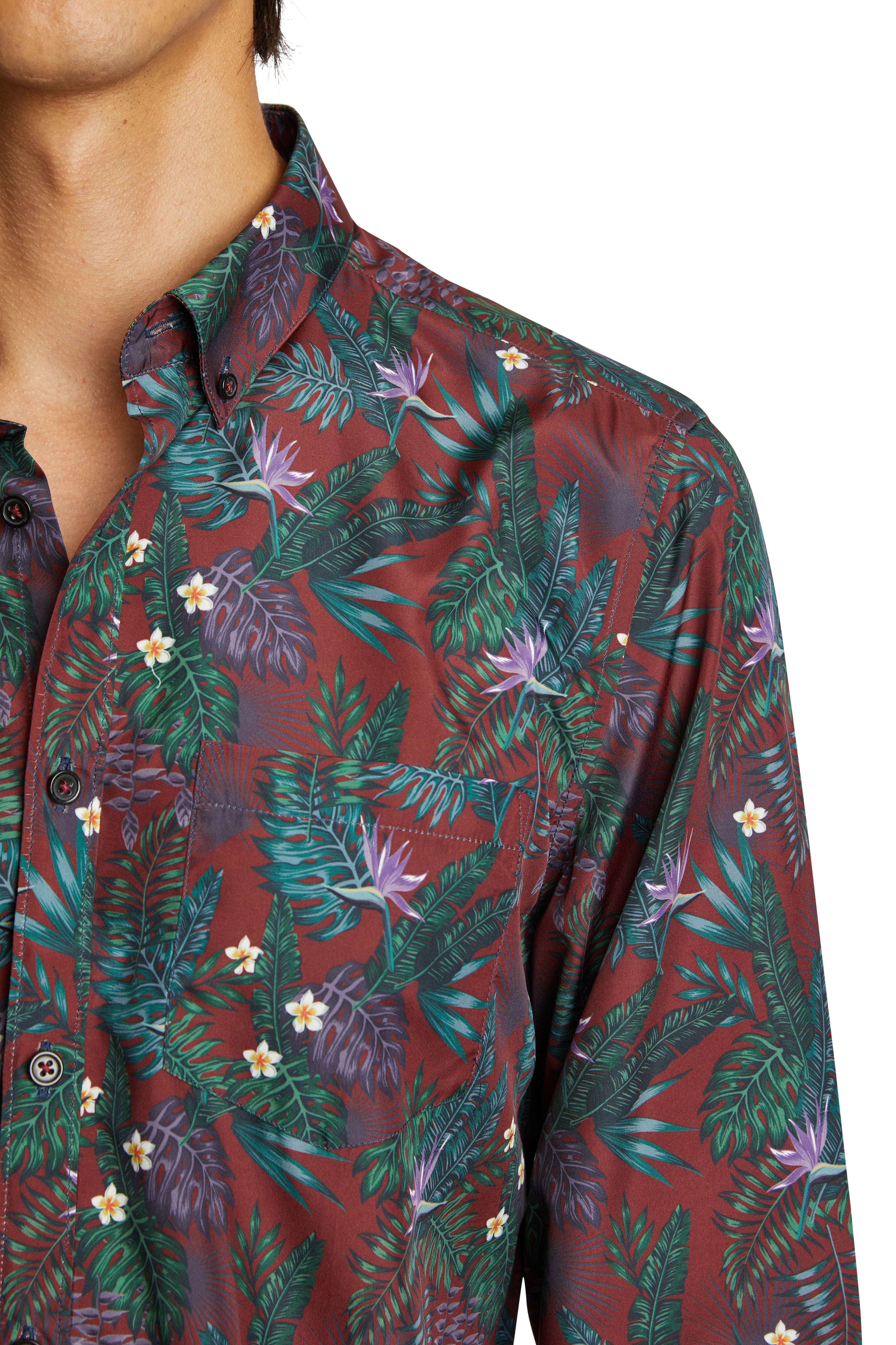 Brian Button Down Shirt - Burgundy Floral