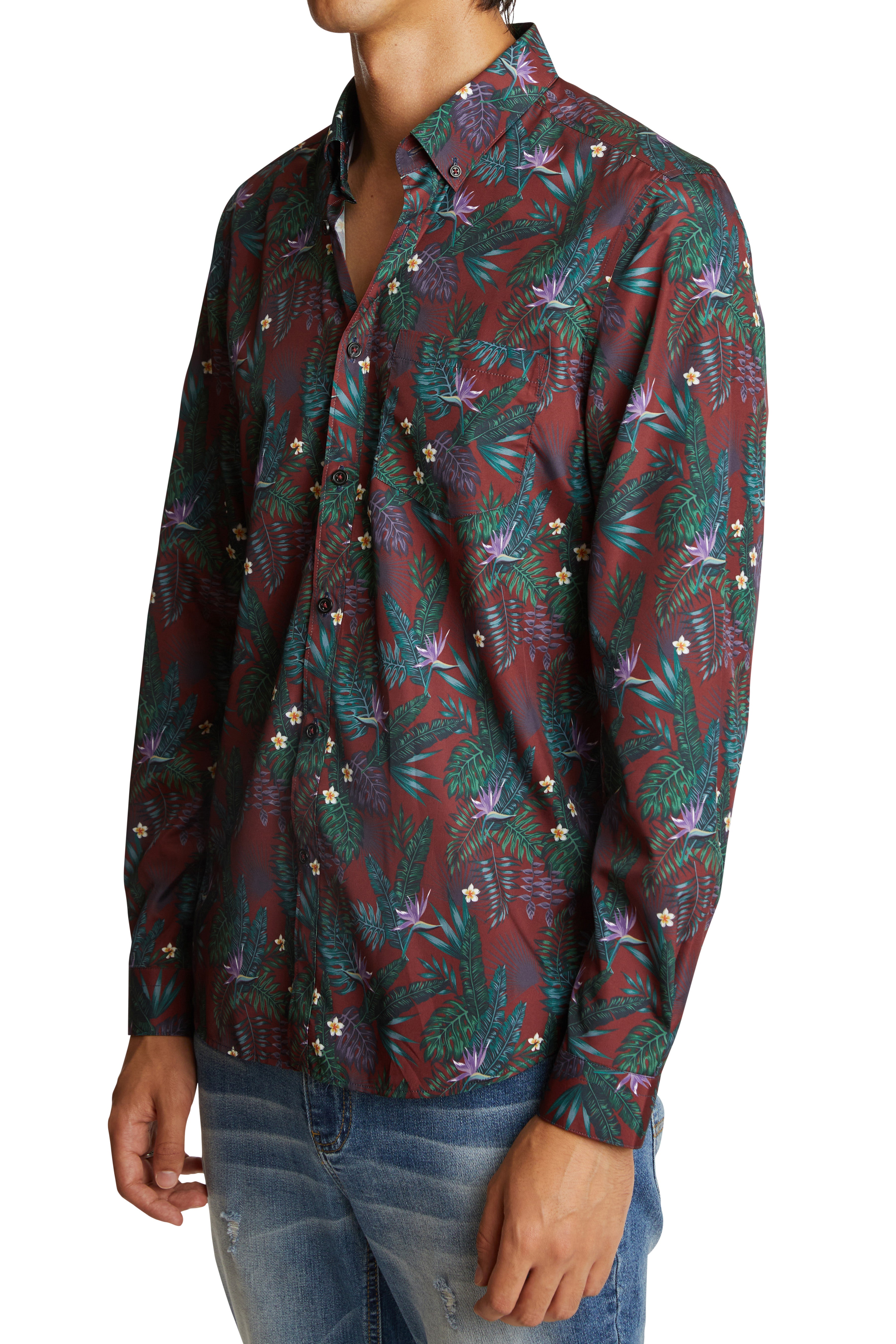 Brian Button Down Shirt - Burgundy Floral
