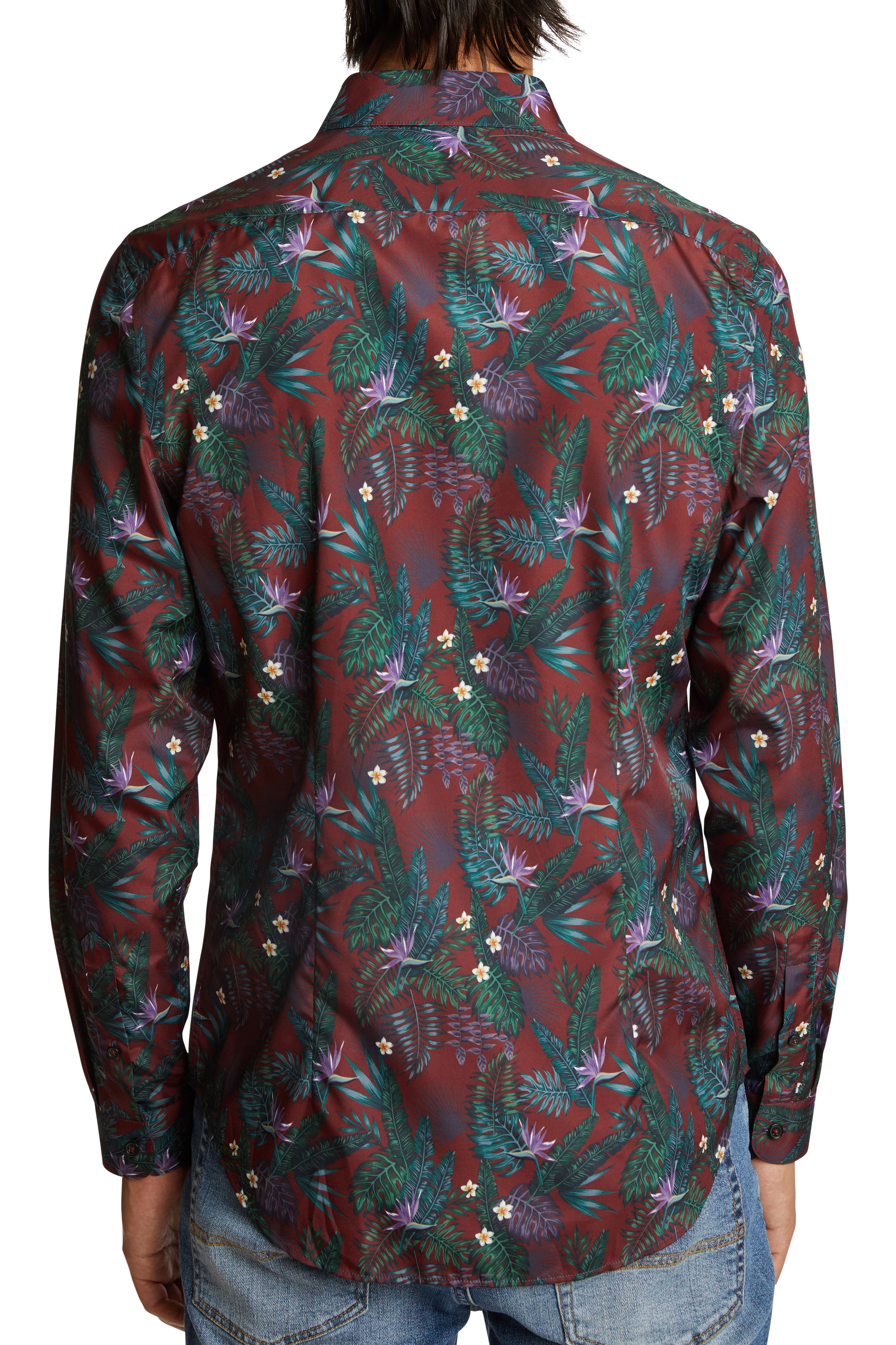 Brian Button Down Shirt - Burgundy Floral