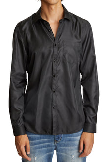  Samuel Spread Collar Shirt - Black Jacquard