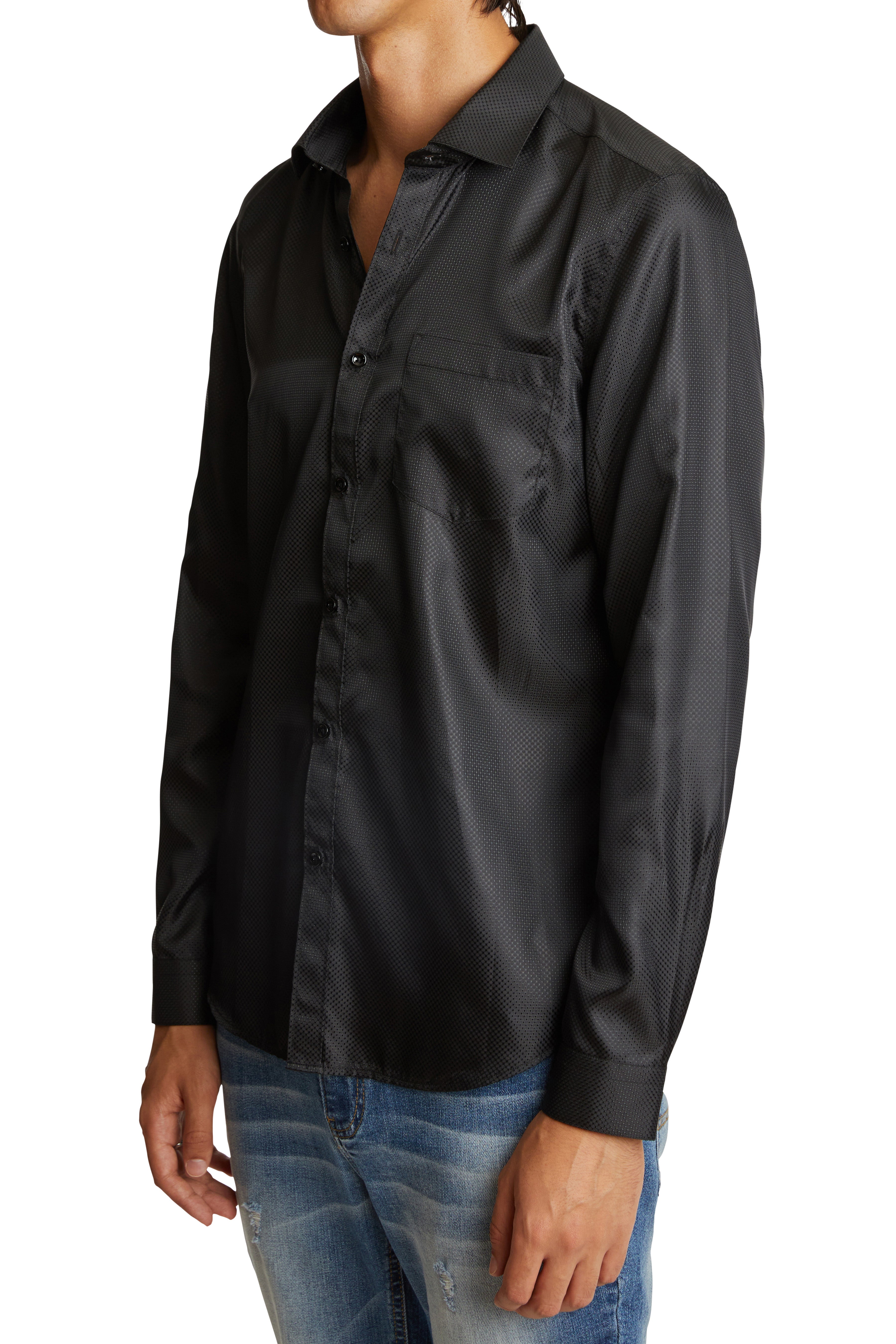 Samuel Spread Collar Shirt - Black Jacquard