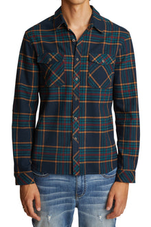  Rebellion Western Flannel Shirt - Teal Gold