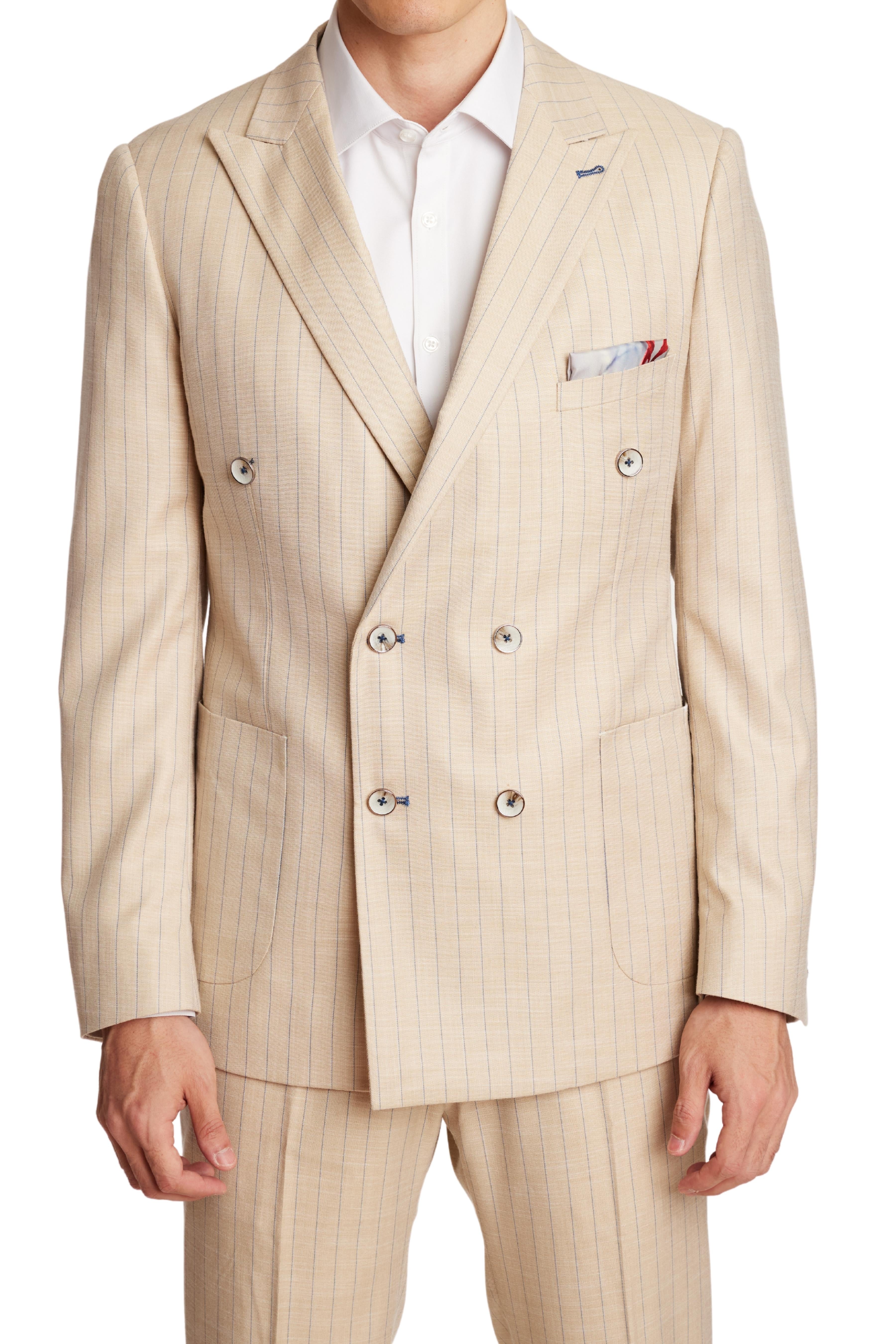 Fleet DB Peak Jacket - slim - Natural Blue Pinstripe