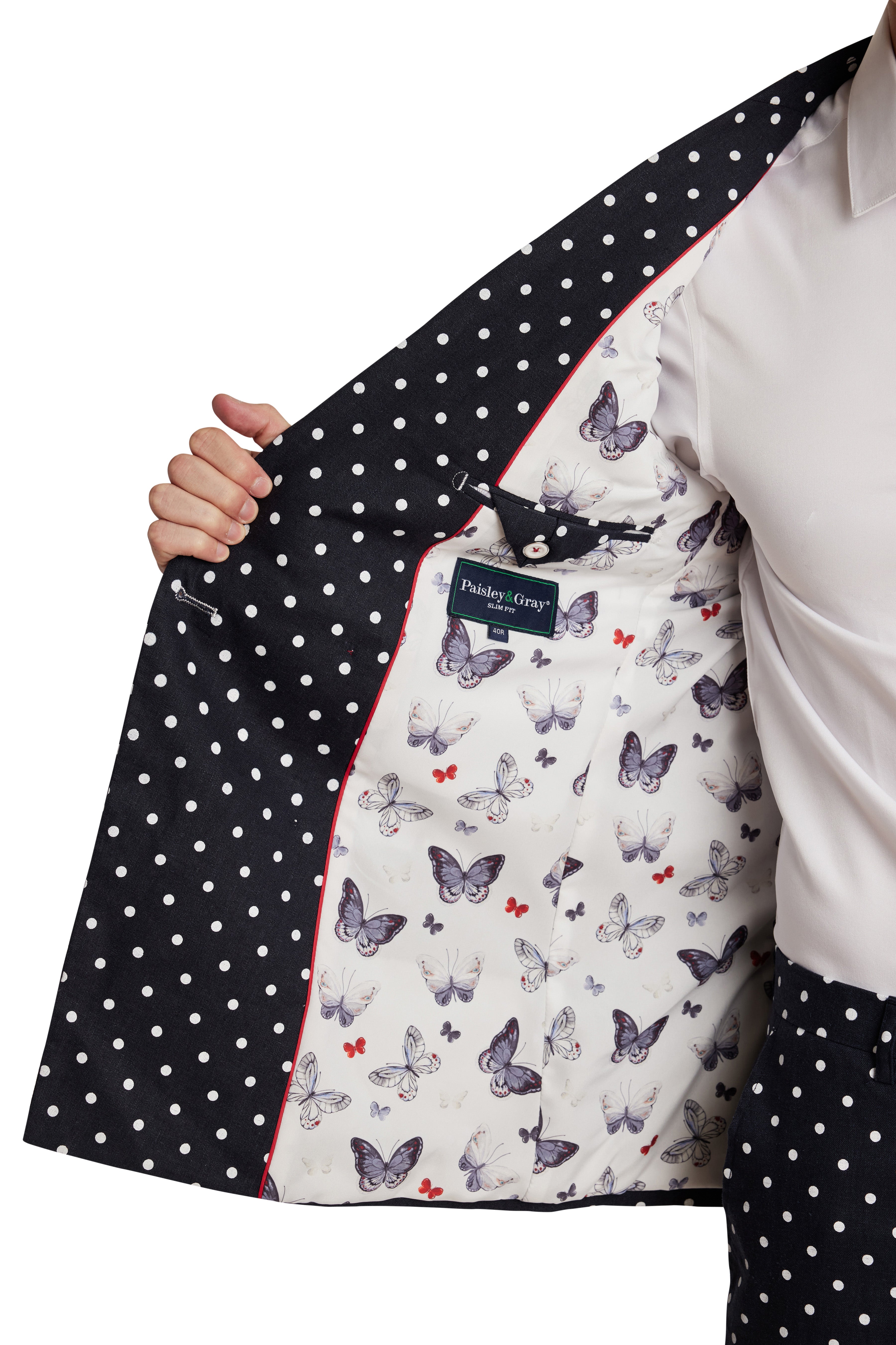 Fleet DB Peak Jacket - slim - Navy White Polka Dot