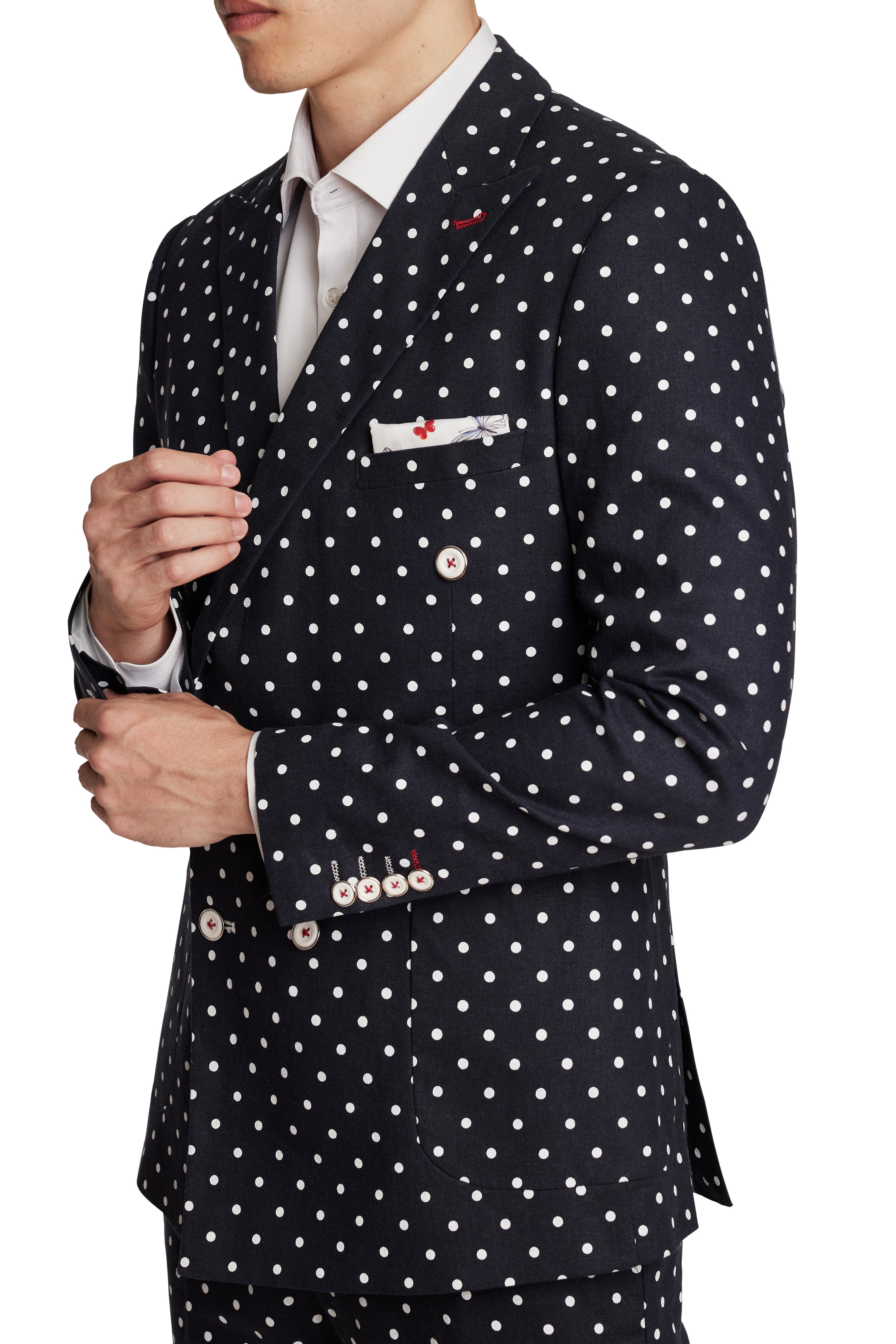 Fleet DB Peak Jacket - slim - Navy White Polka Dot