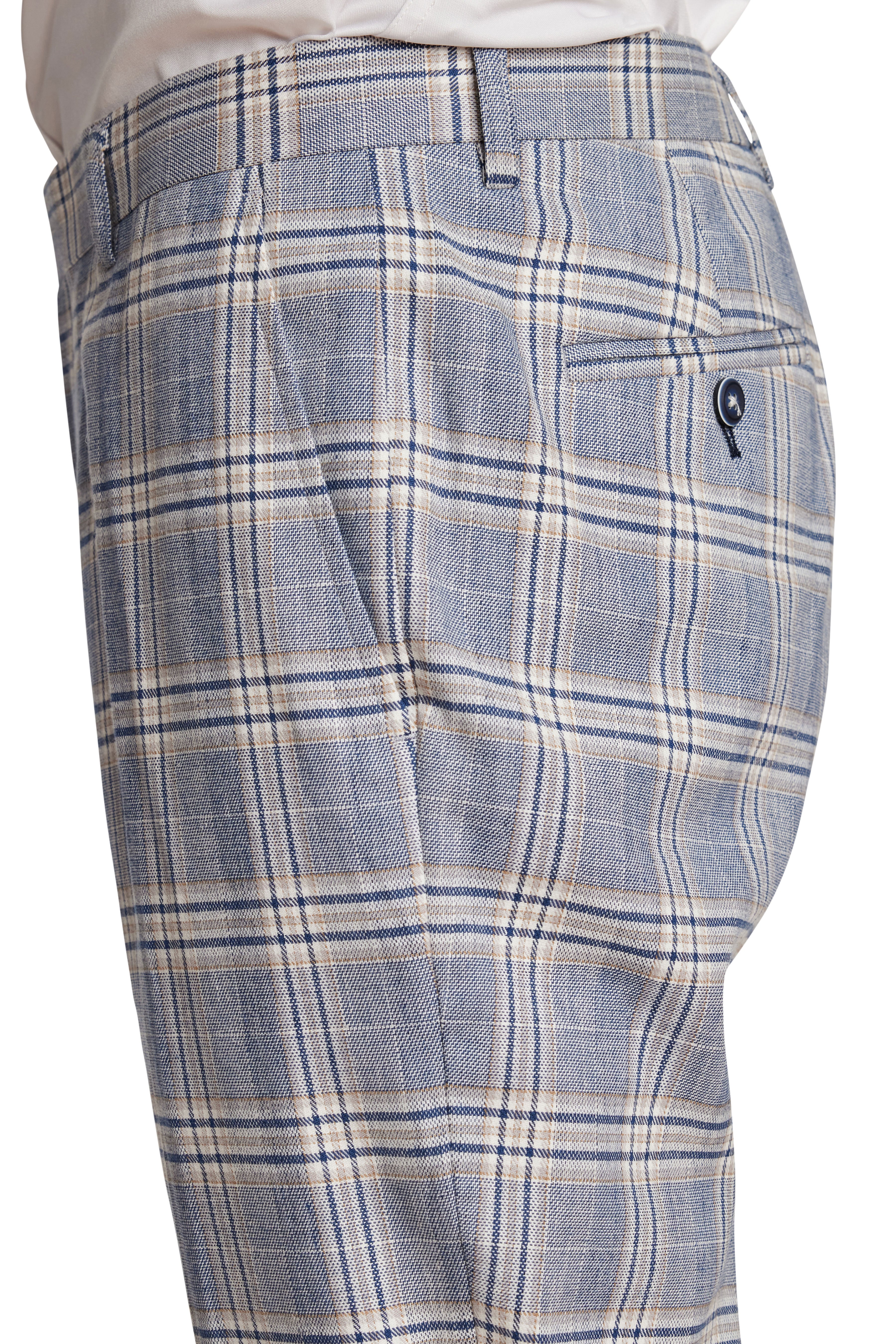 Downing Pants - slim - Blue Beige Check