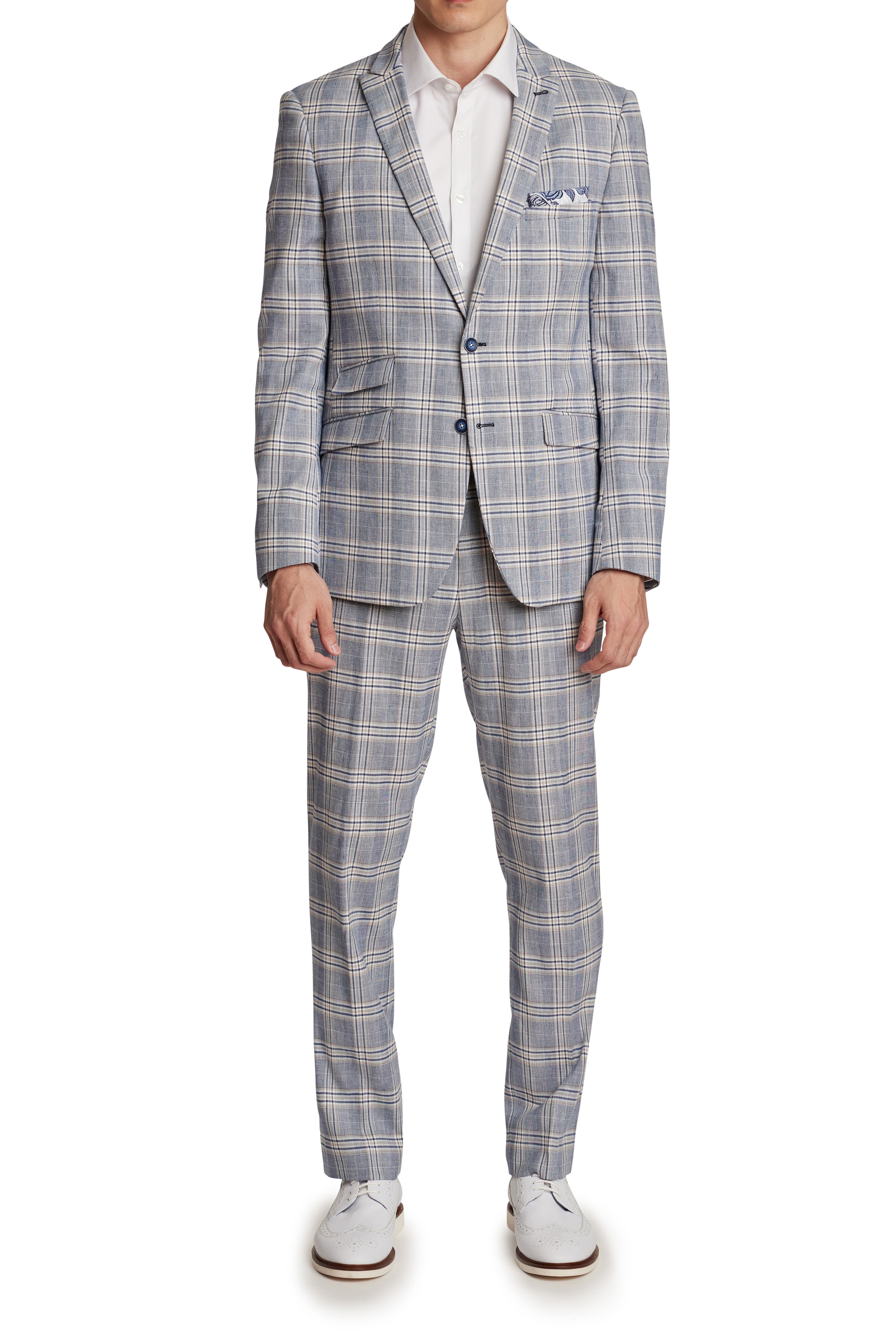 Downing Pants - slim - Blue Beige Check